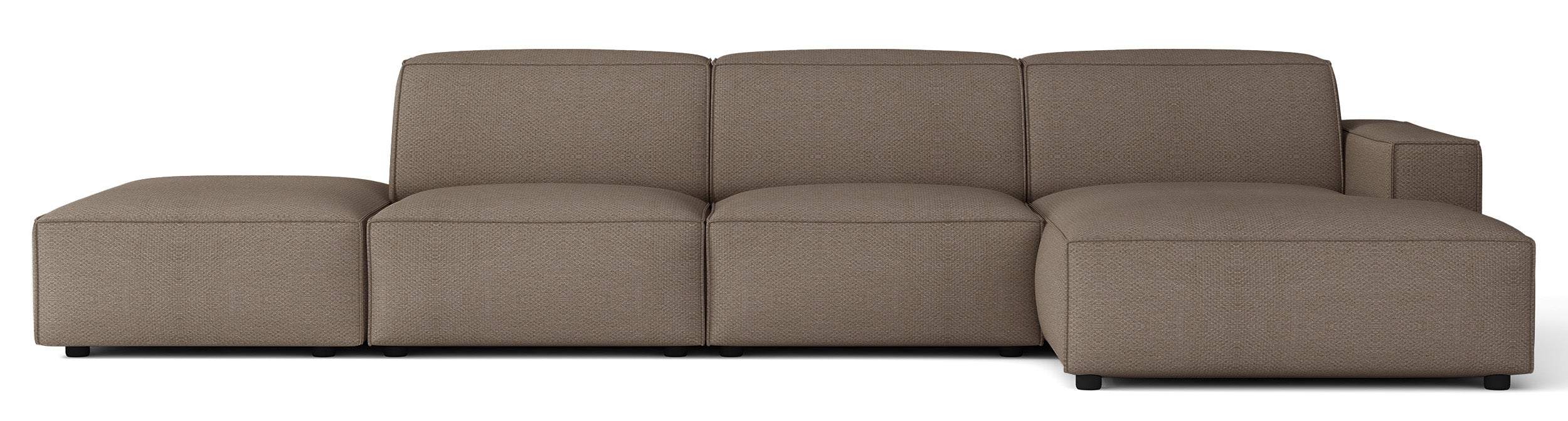 Modulares Ecksofa Sellmo L-förmig mit Ottomane, rechtsseitig, hellbrauner hydrofober Chenillestoff