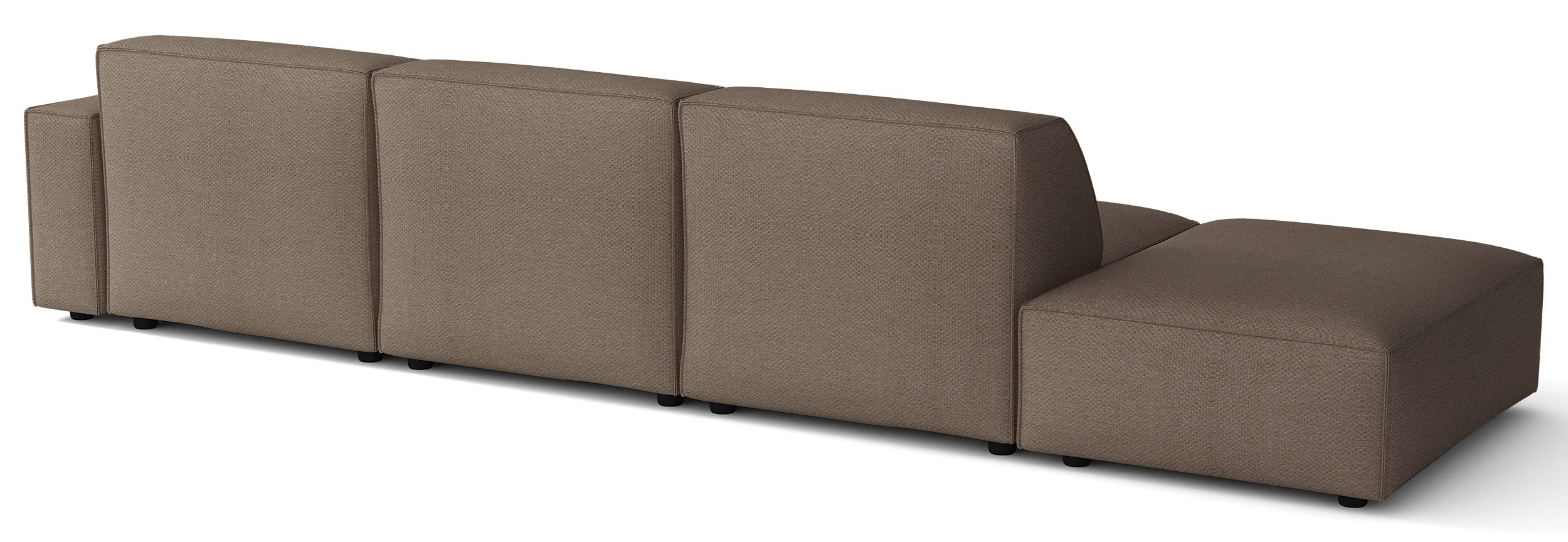 Modulares Ecksofa Sellmo L-förmig mit Ottomane, rechtsseitig, hellbrauner hydrofober Chenillestoff