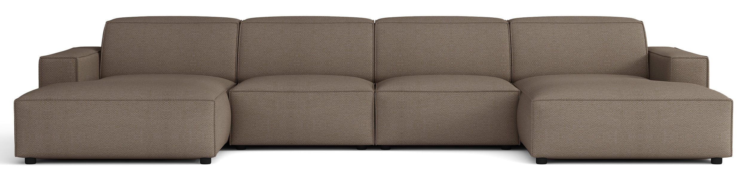 Modulares Ecksofa Sellmo, U-förmig, universell, hellbraun, hydrophobes Chenille