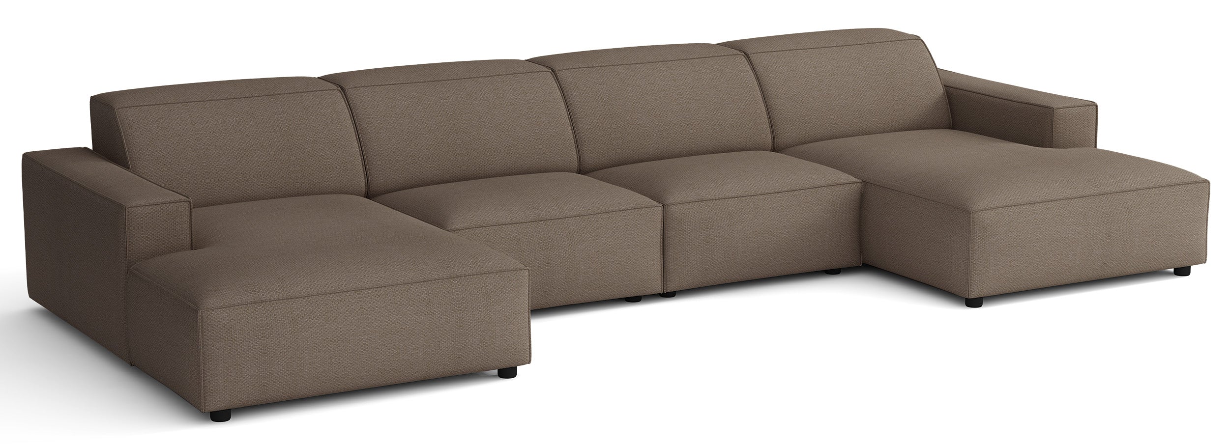 Modulares Ecksofa Sellmo, U-förmig, universell, hellbraun, hydrophobes Chenille