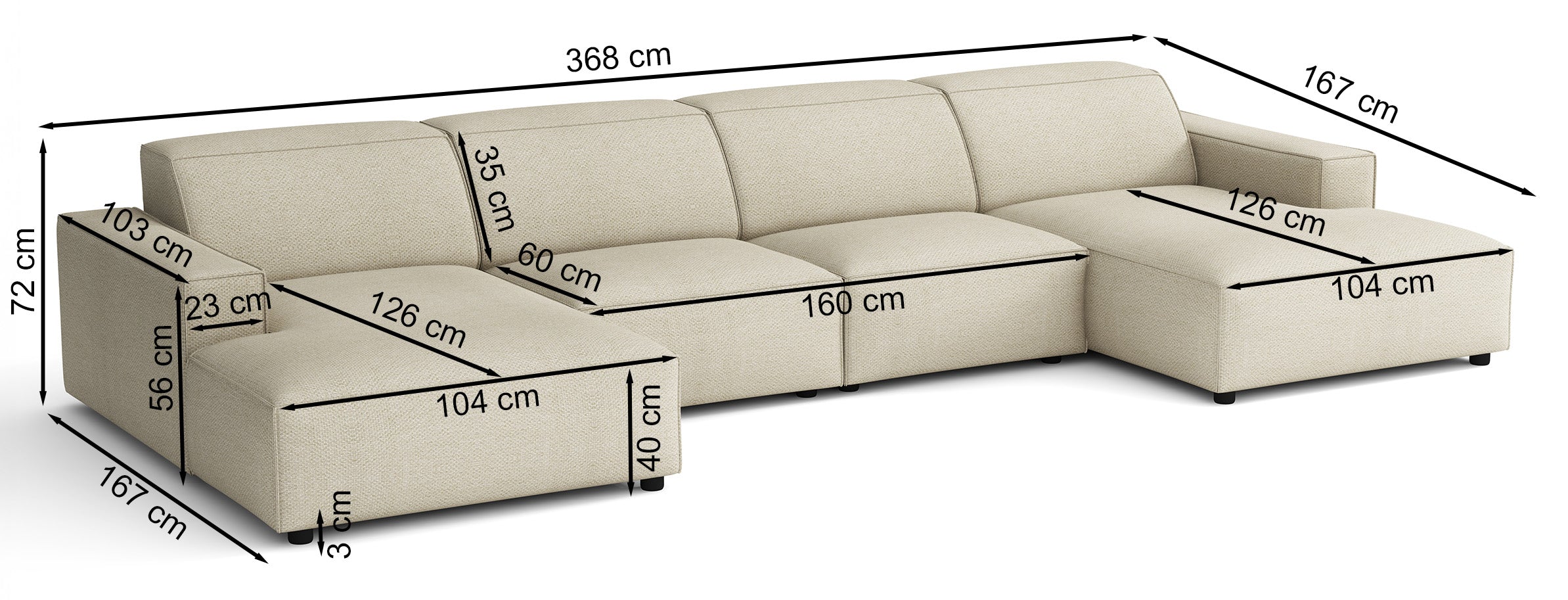 Modulares Ecksofa Sellmo U-förmig universell dunkelgrauer hydrophober Chenillestoff