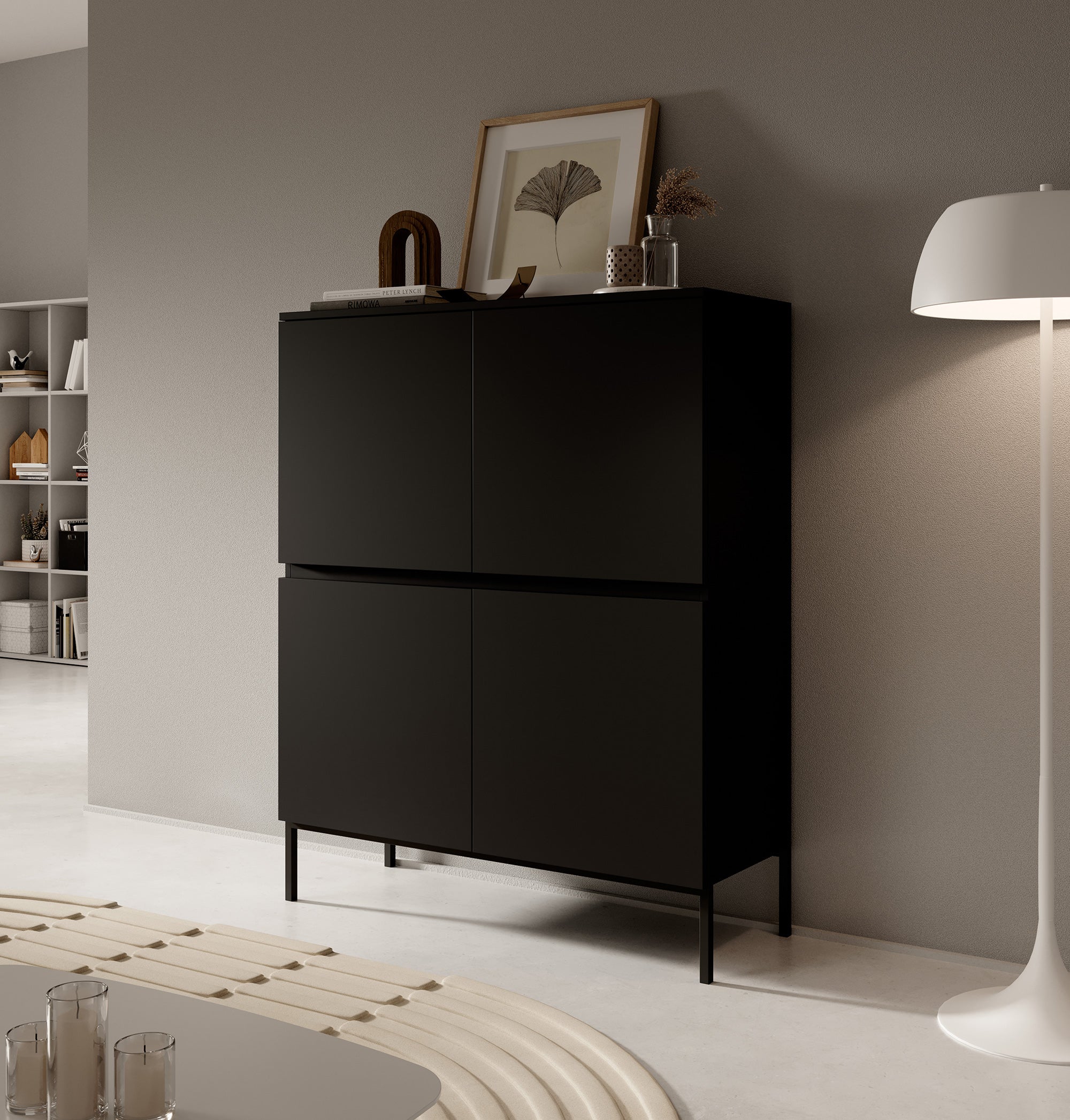 Hohe Kommode Bemmi 100 cm schwarz mit schwarzen Beinen