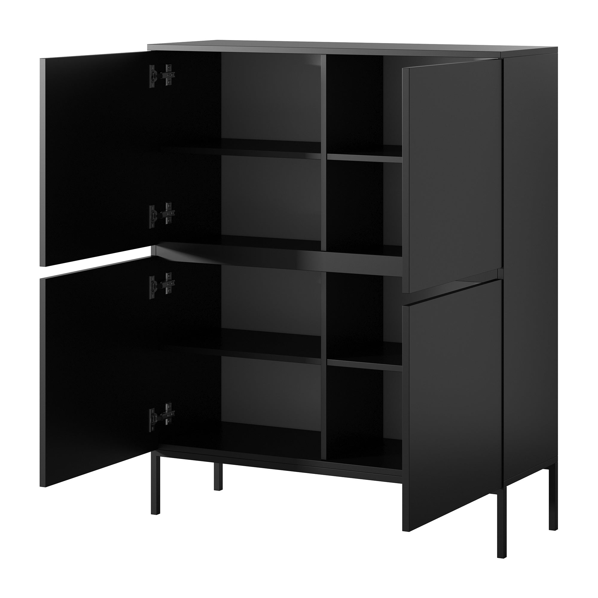Hohe Kommode Bemmi 100 cm schwarz mit schwarzen Beinen