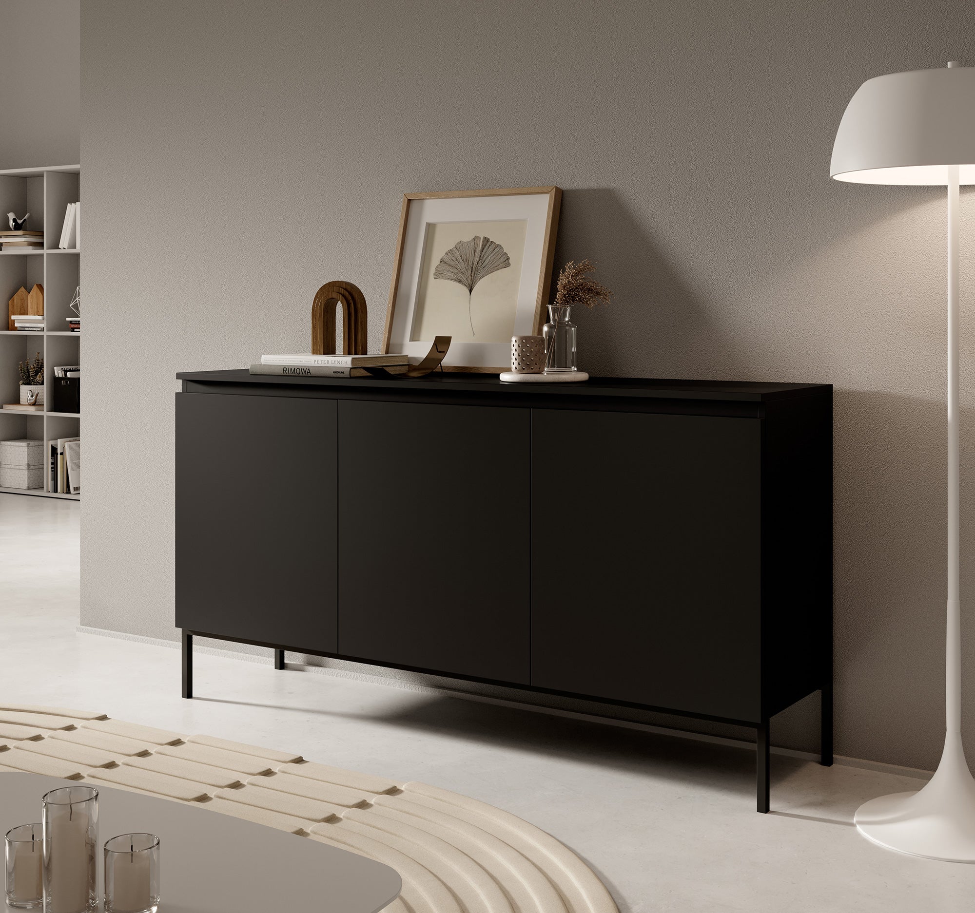 Drehtür-Kommode Bemmi 150 cm schwarz mit schwarzen Beinen