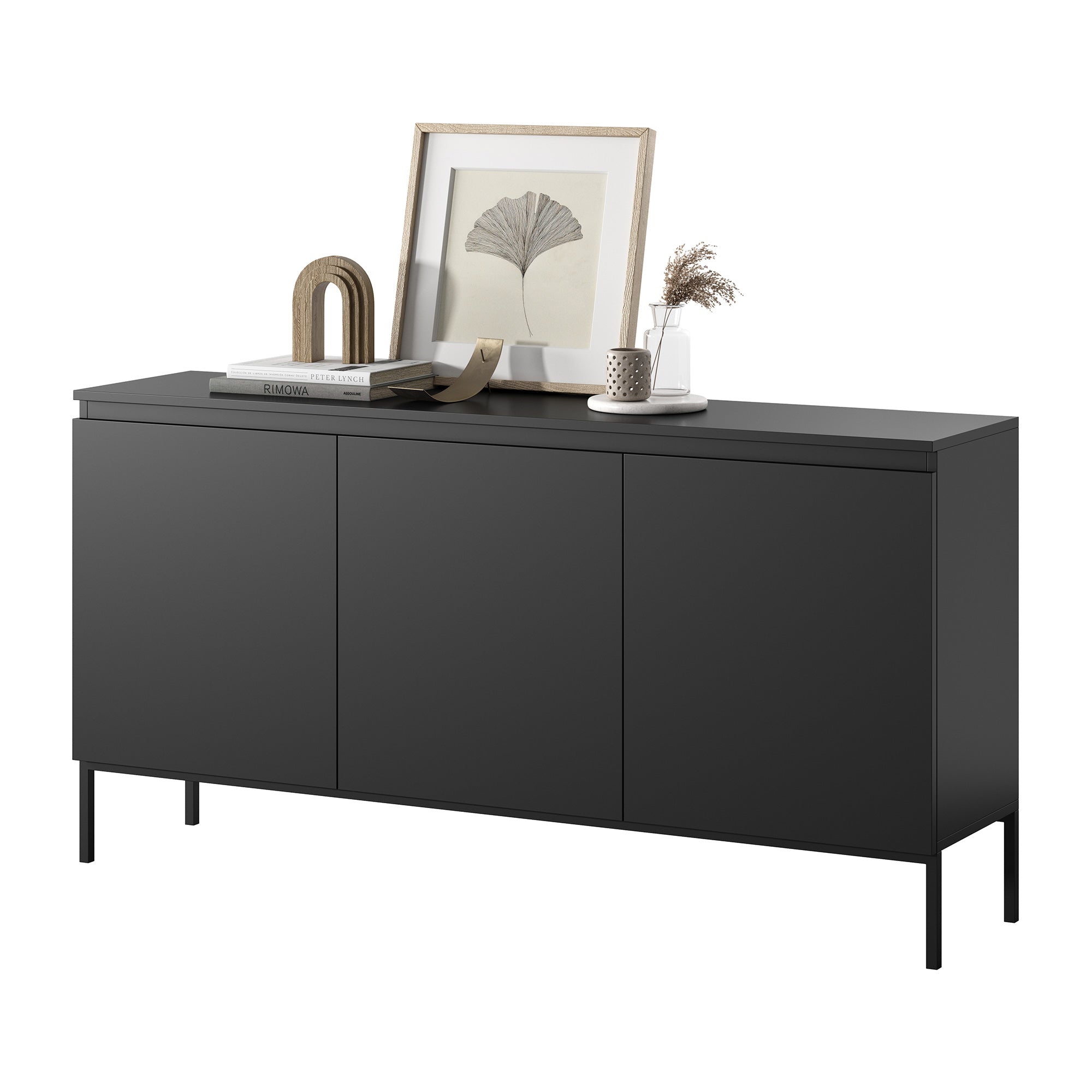 Drehtür-Kommode Bemmi 150 cm schwarz mit schwarzen Beinen