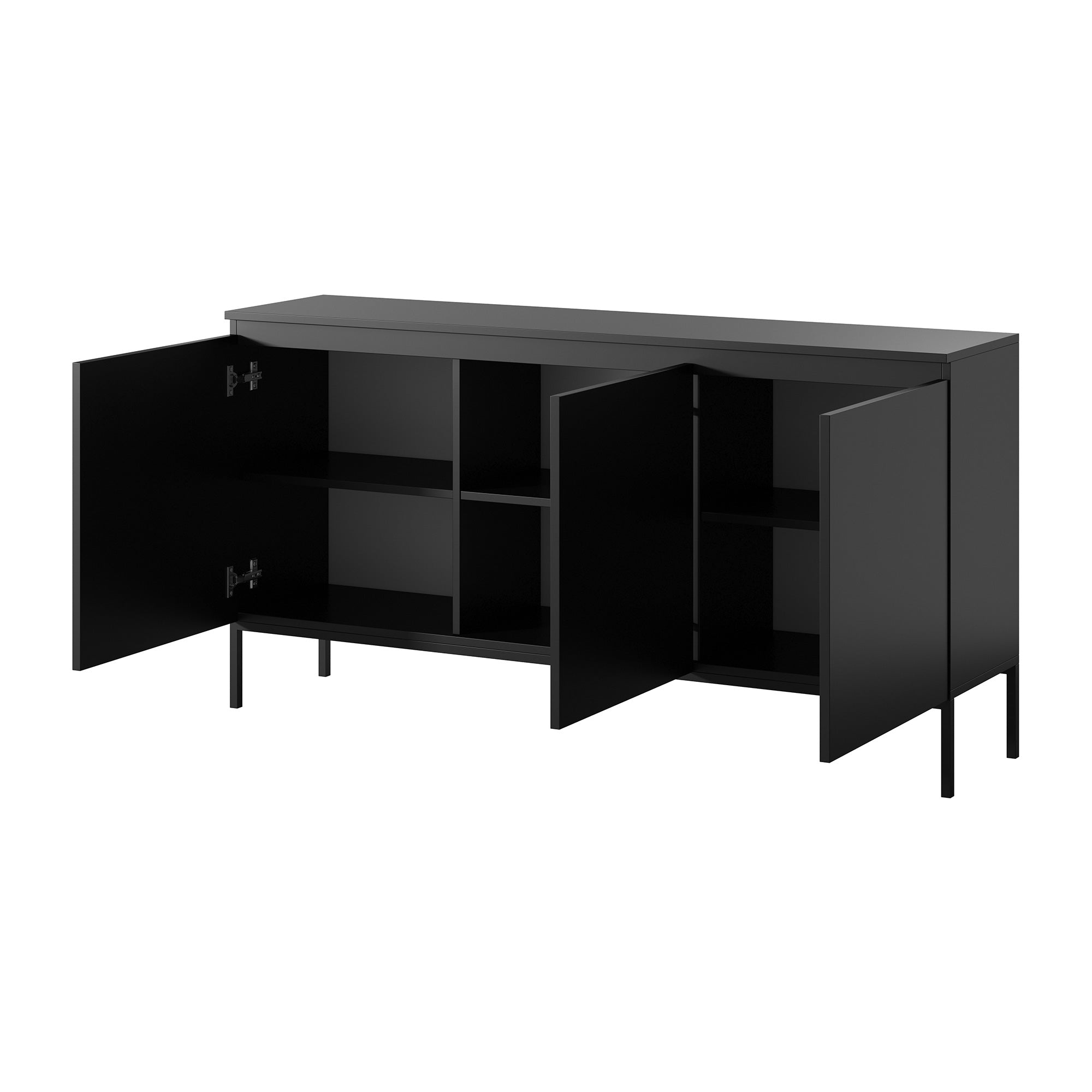 Drehtür-Kommode Bemmi 150 cm schwarz mit schwarzen Beinen