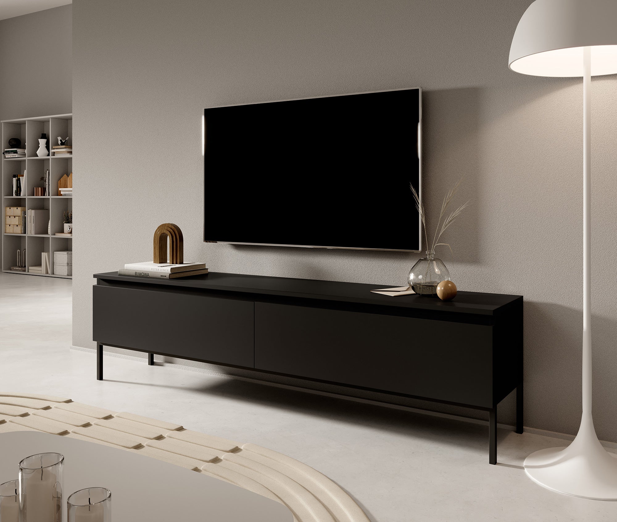 TV-Schrank Bemmi 150 cm schwarz mit schwarzen Beinen