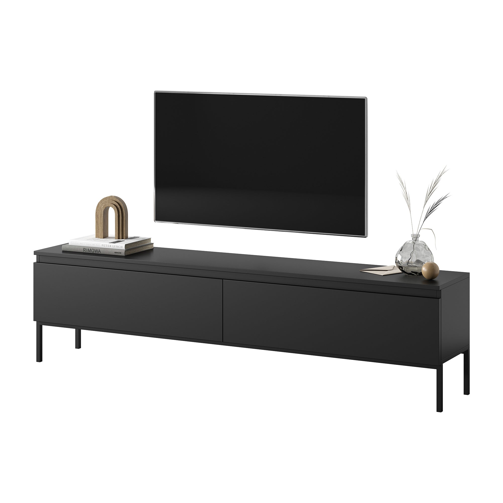 TV-Schrank Bemmi 175 cm schwarz mit schwarzen Beinen