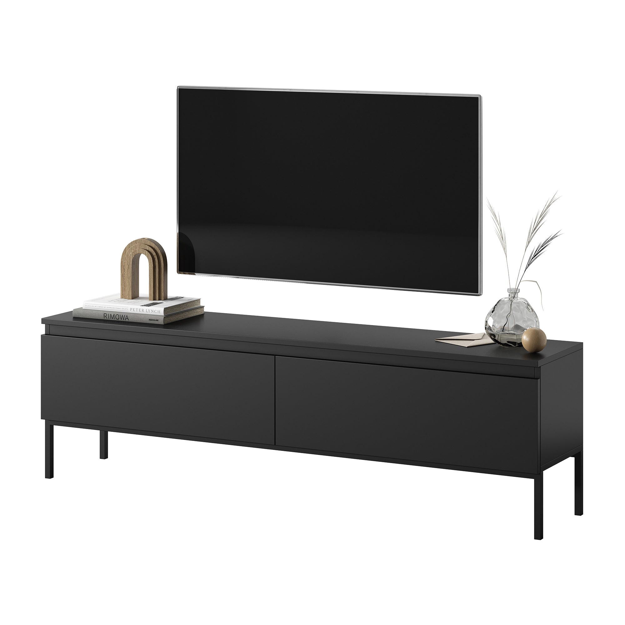 TV-Schrank Bemmi 150 cm schwarz mit schwarzen Beinen