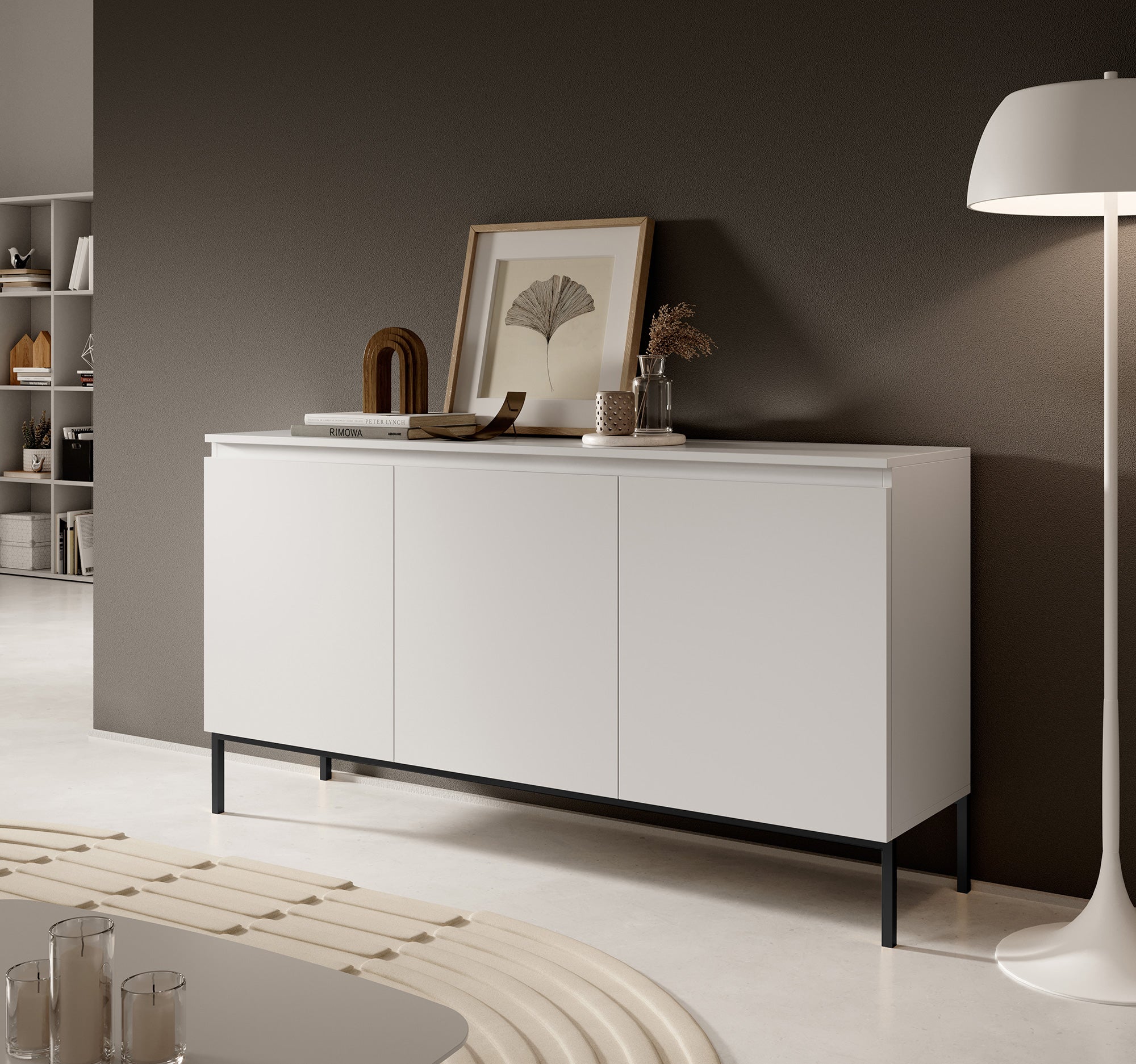 Drehtür-Kommode Bemmi 150 cm weiß mit schwarzen Beinen