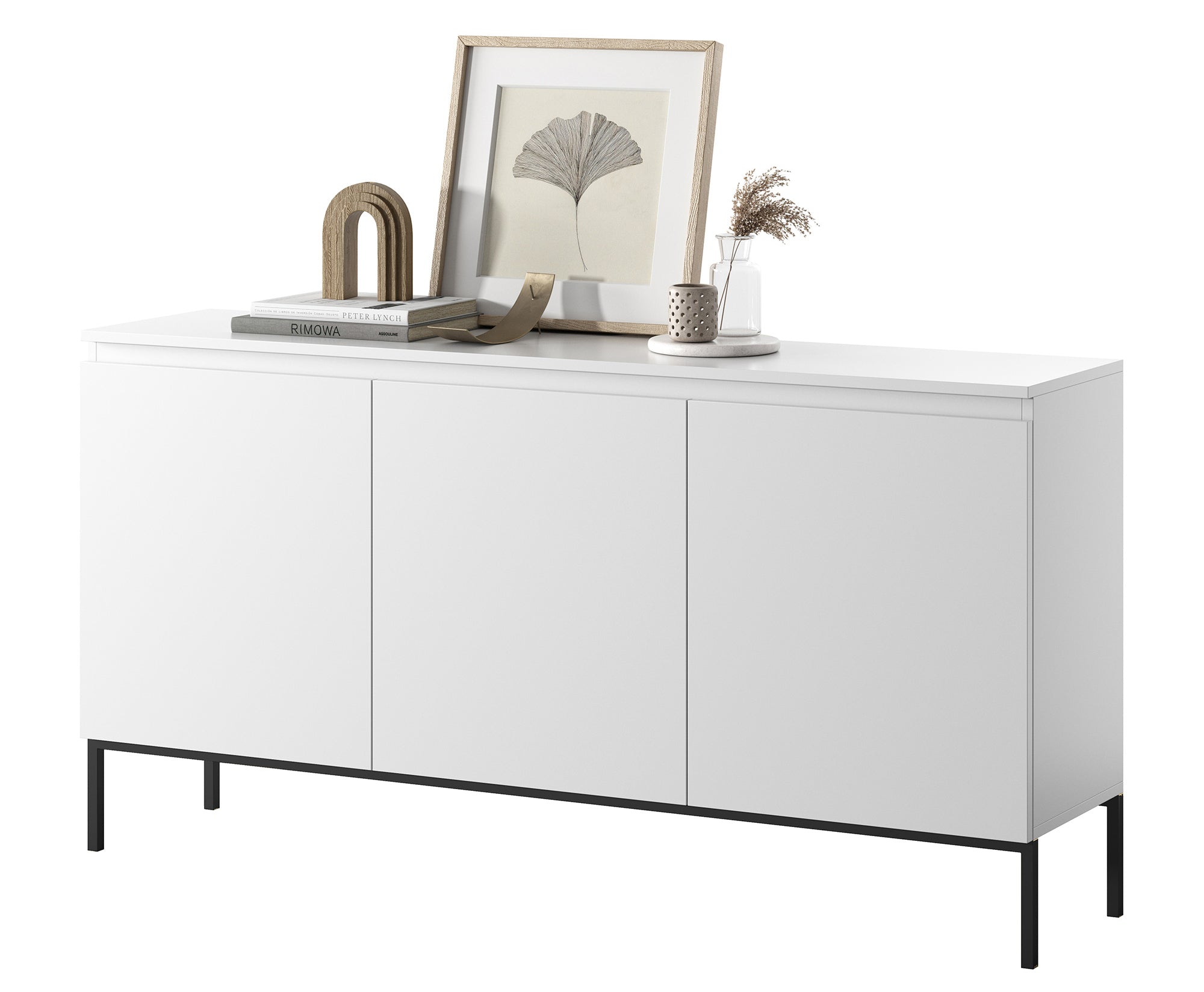 Drehtür-Kommode Bemmi 150 cm weiß mit schwarzen Beinen
