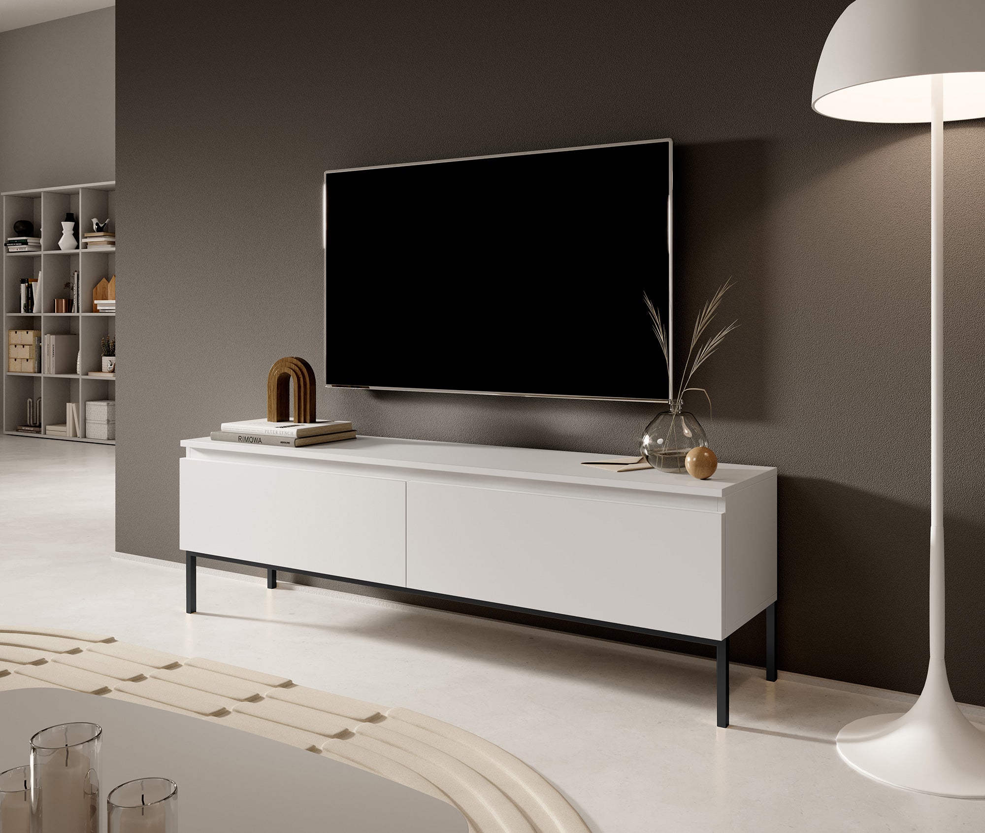 TV-Schrank Bemmi 150 cm weiß mit schwarzen Beinen