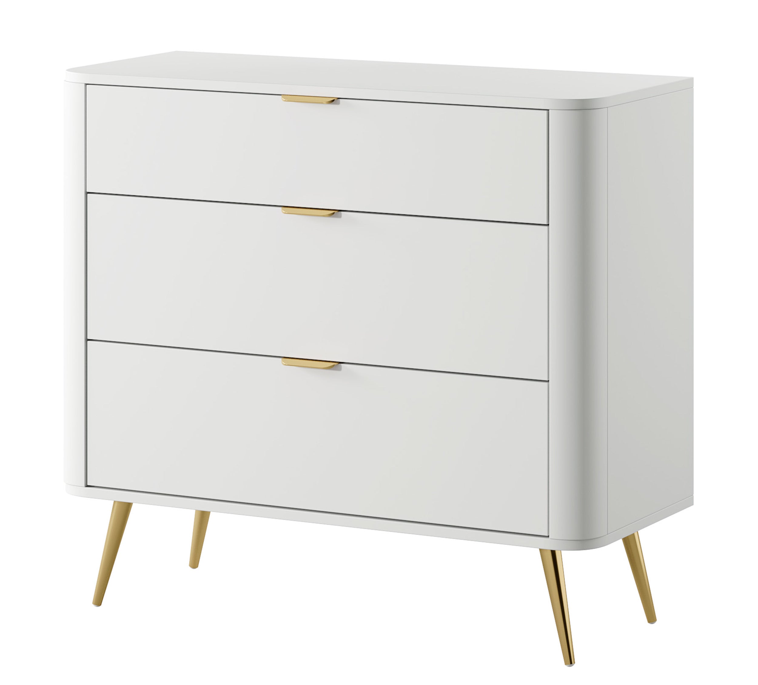 Ovaler Kommode mit drei Schubladen 92 cm Weiß