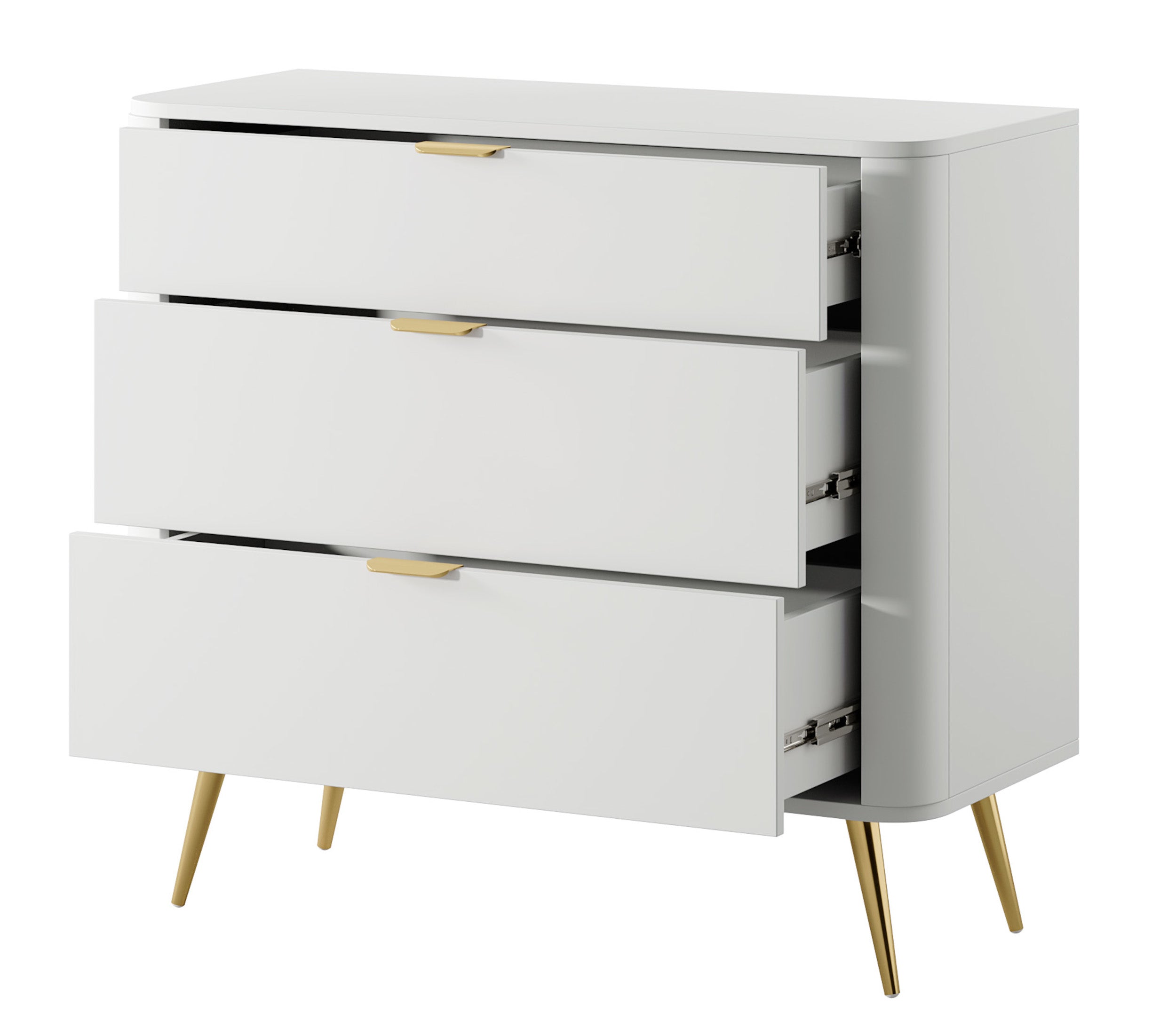 Ovaler Kommode mit drei Schubladen 92 cm Weiß