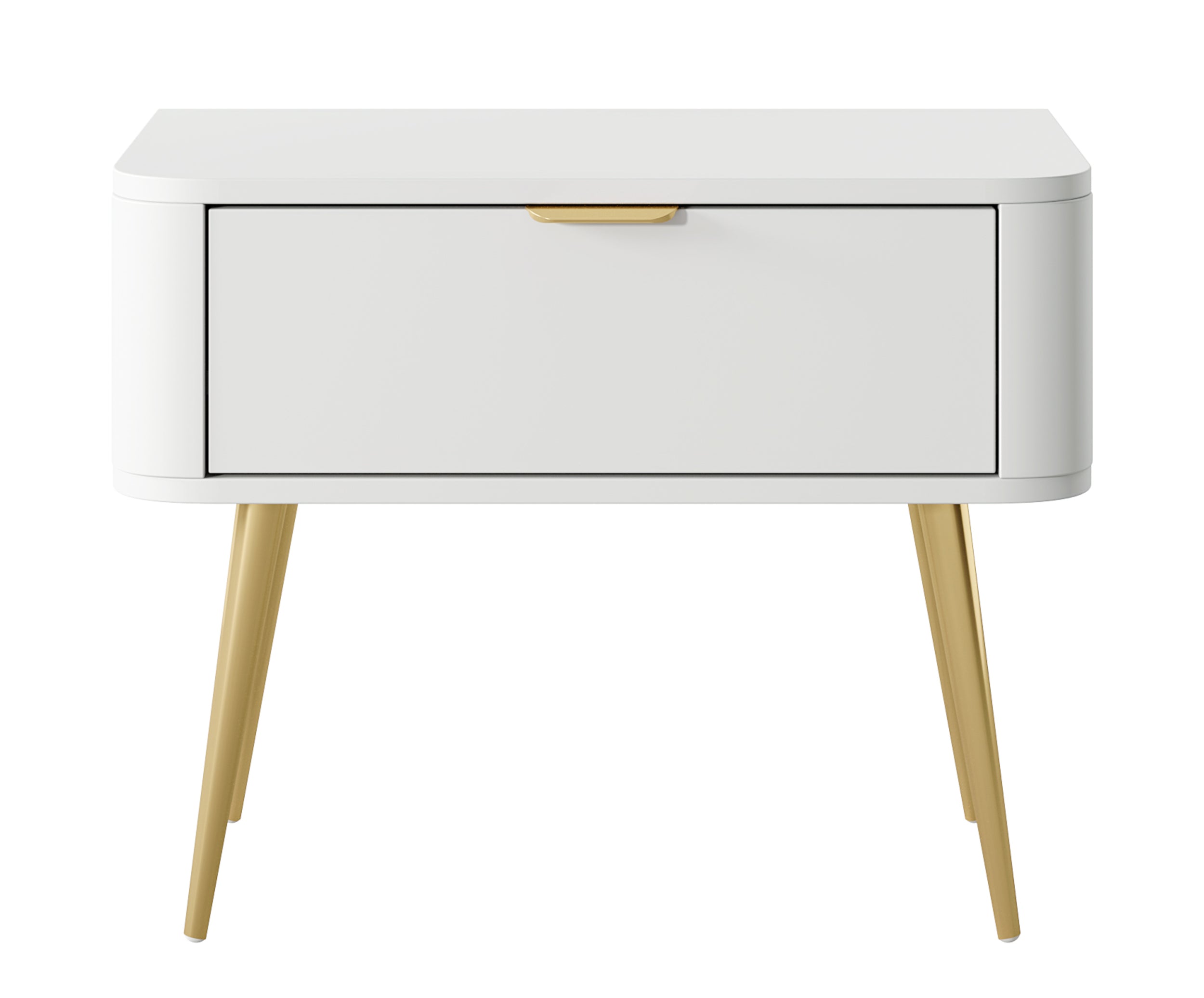 Ovaler Nachttisch mit Schublade 63 cm Weiß