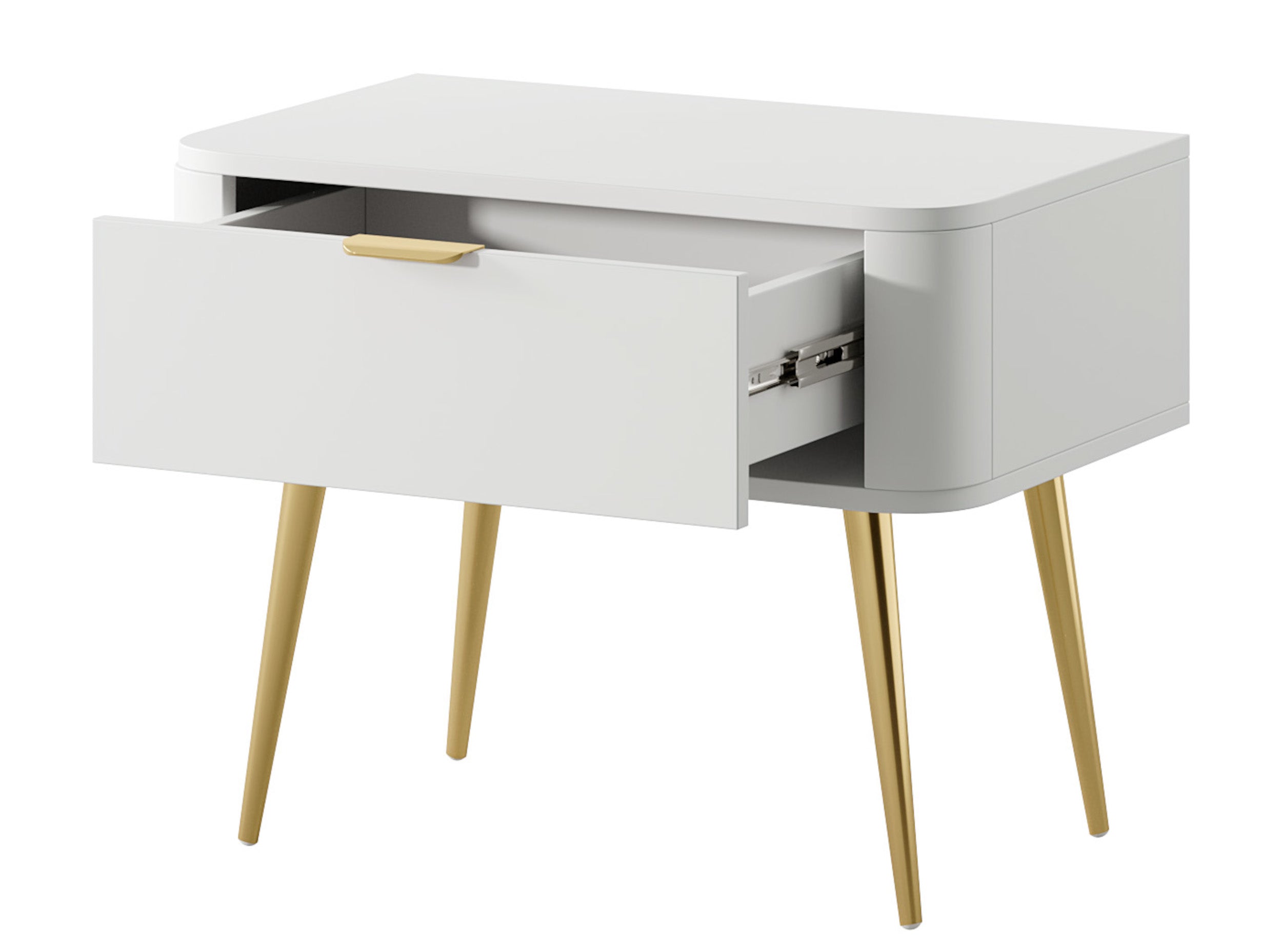 Ovaler Nachttisch mit Schublade 63 cm Weiß