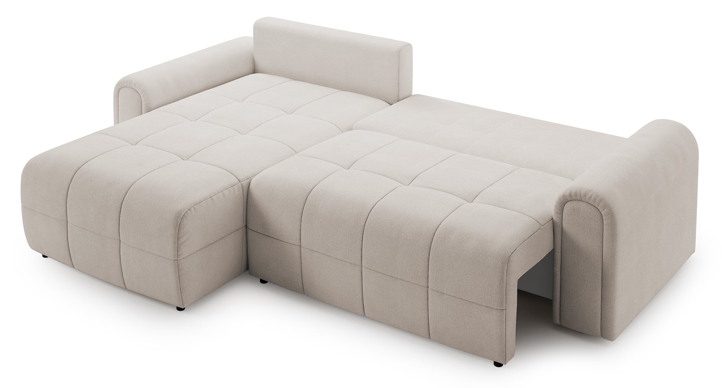 Simolla Ecksofa mit Schlaffunktion, L-Form, linksseitig, mit Stauraum, cremefarbenes Chenille