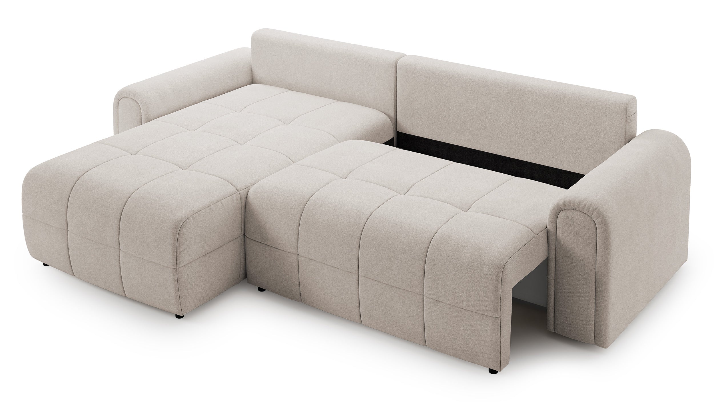 Simolla Ecksofa mit Schlaffunktion, L-Form, linksseitig, mit Stauraum, cremefarbenes Chenille