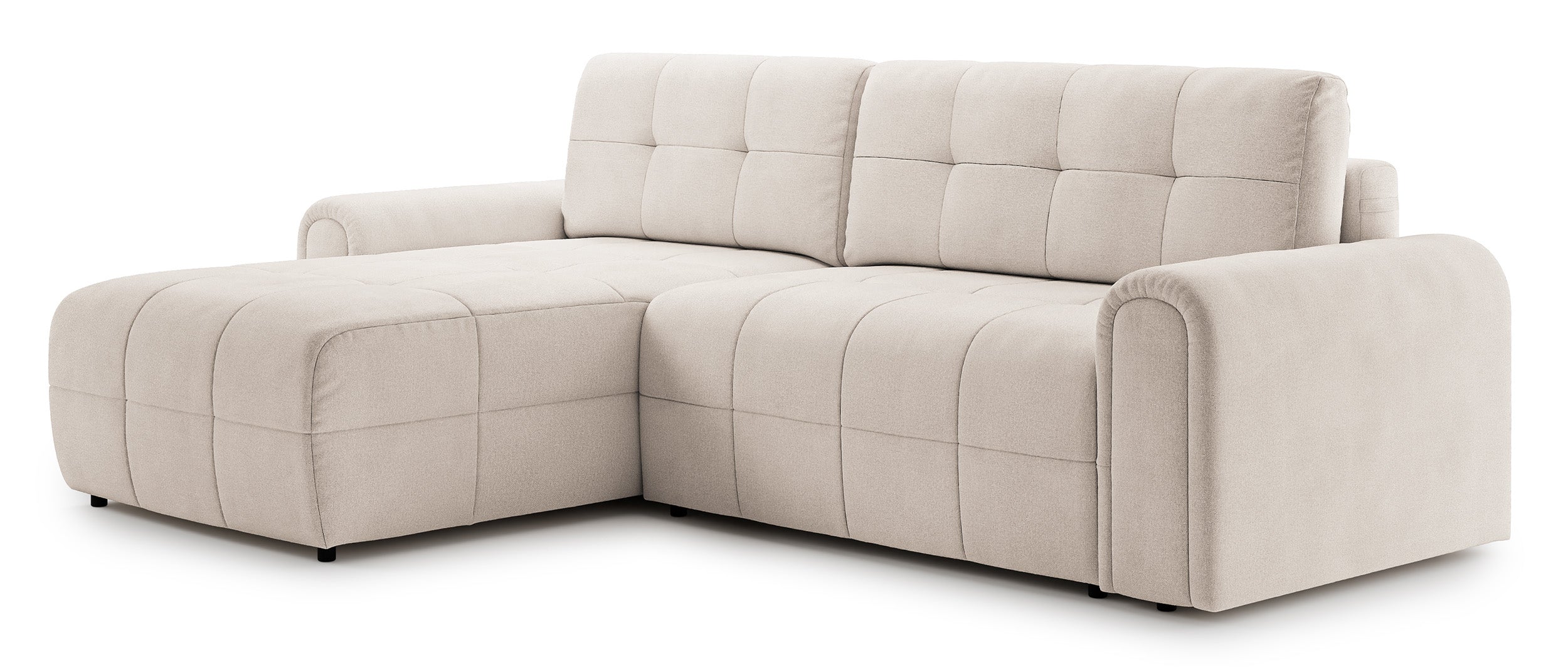 Simolla Ecksofa mit Schlaffunktion, L-Form, linksseitig, mit Stauraum, cremefarbenes Chenille