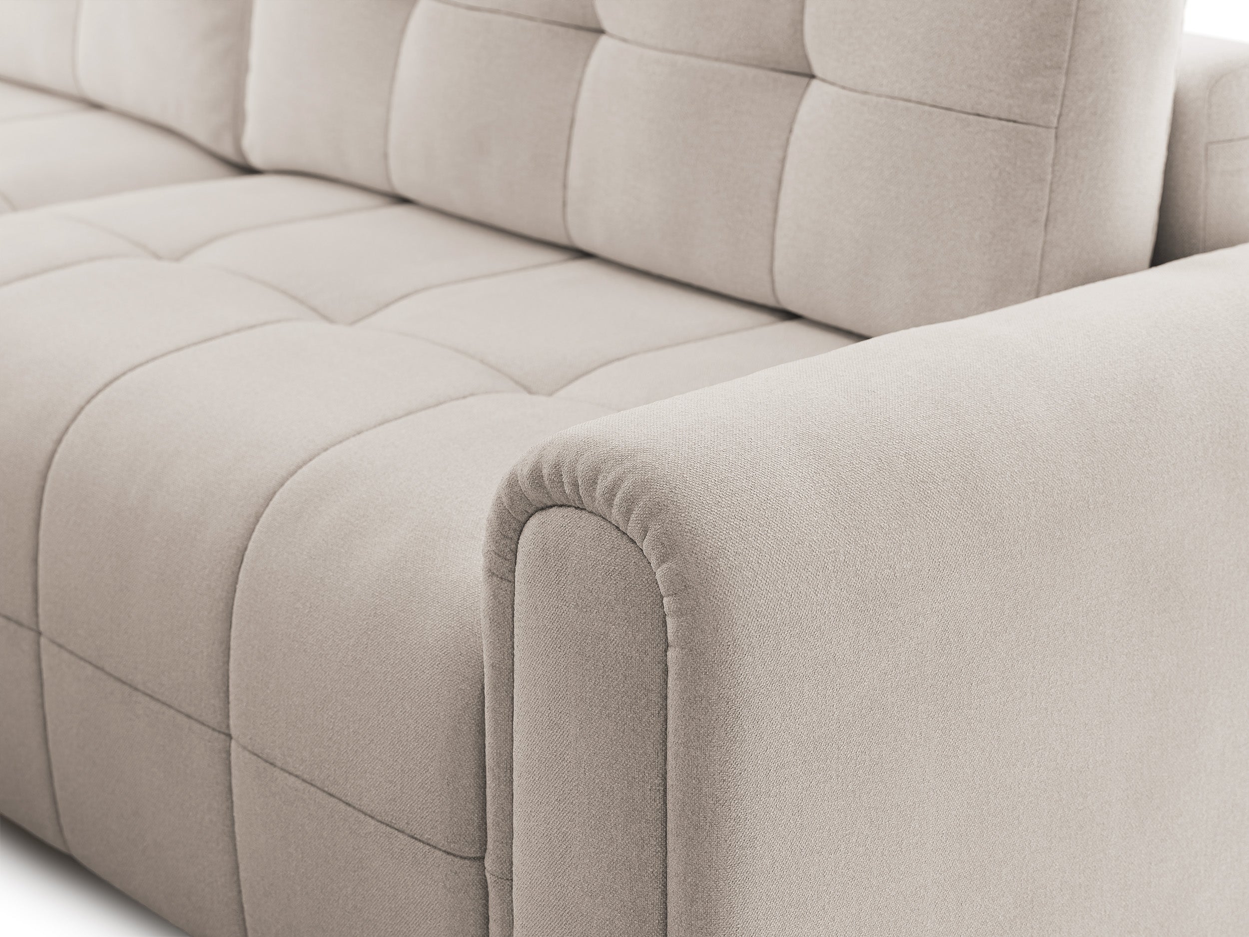 Simolla Ecksofa mit Schlaffunktion, L-Form, linksseitig, mit Stauraum, cremefarbenes Chenille