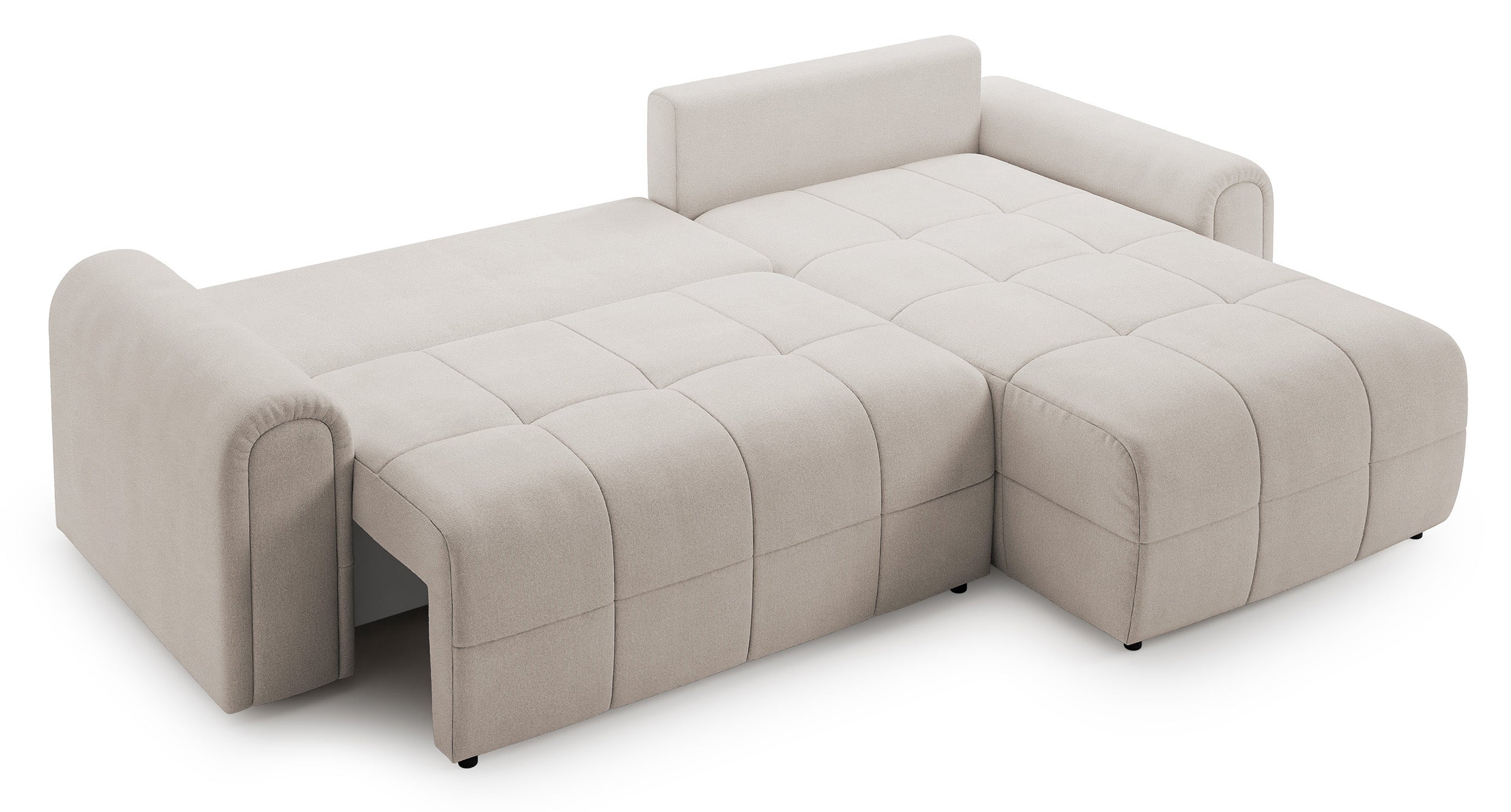 Ecksofa mit Schlaffunktion Simolla, L-förmig, rechtsseitig, mit Stauraum, cremefarbener Chenille-Bezug