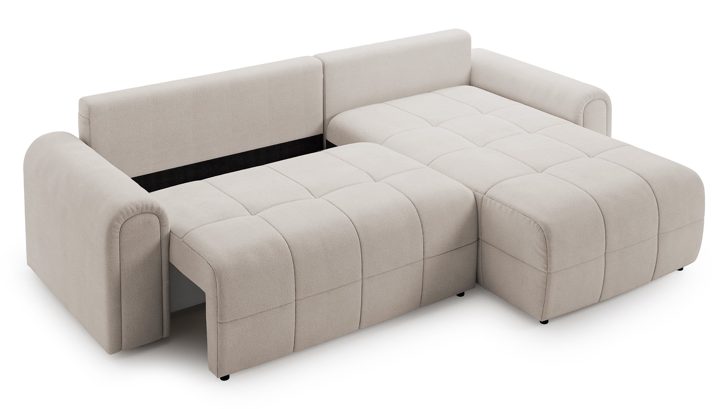 Ecksofa mit Schlaffunktion Simolla, L-förmig, rechtsseitig, mit Stauraum, cremefarbener Chenille-Bezug