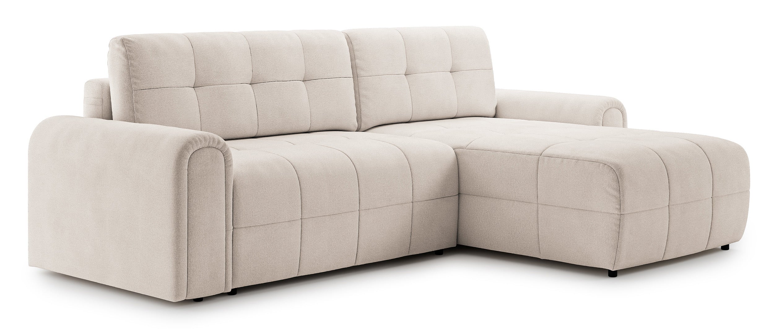 Ecksofa mit Schlaffunktion Simolla, L-förmig, rechtsseitig, mit Stauraum, cremefarbener Chenille-Bezug