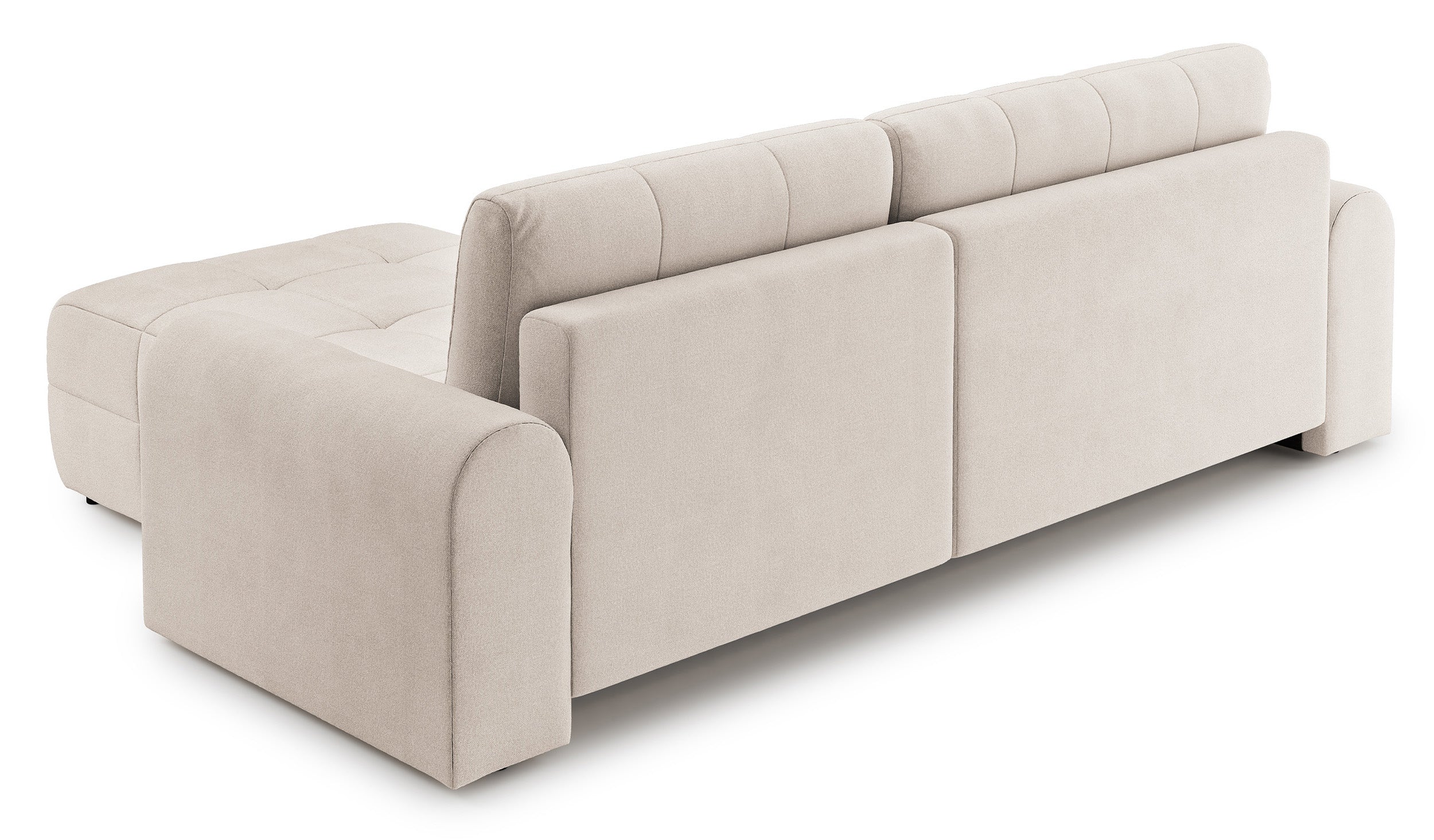 Ecksofa mit Schlaffunktion Simolla, L-förmig, rechtsseitig, mit Stauraum, cremefarbener Chenille-Bezug