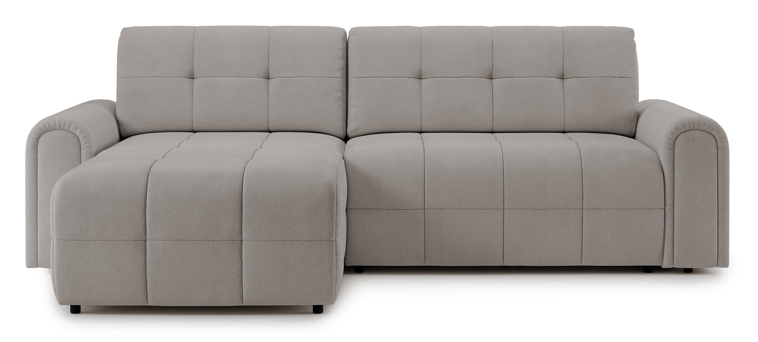 Ecksofa mit Schlaffunktion Simolla, L-förmig, linksseitig, mit Stauraum, grau-beiger Chenille-Stoff