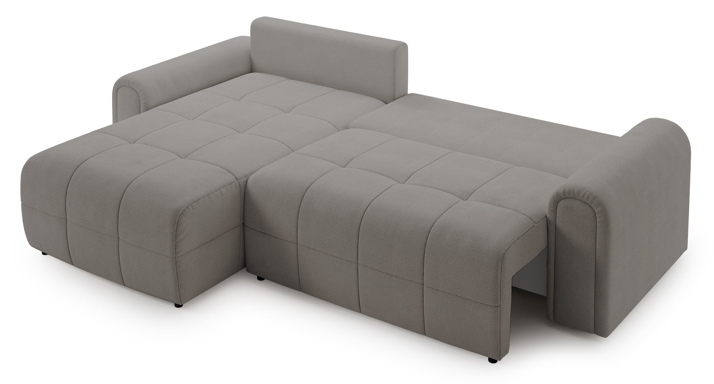 Ecksofa mit Schlaffunktion Simolla, L-förmig, linksseitig, mit Stauraum, grau-beiger Chenille-Stoff