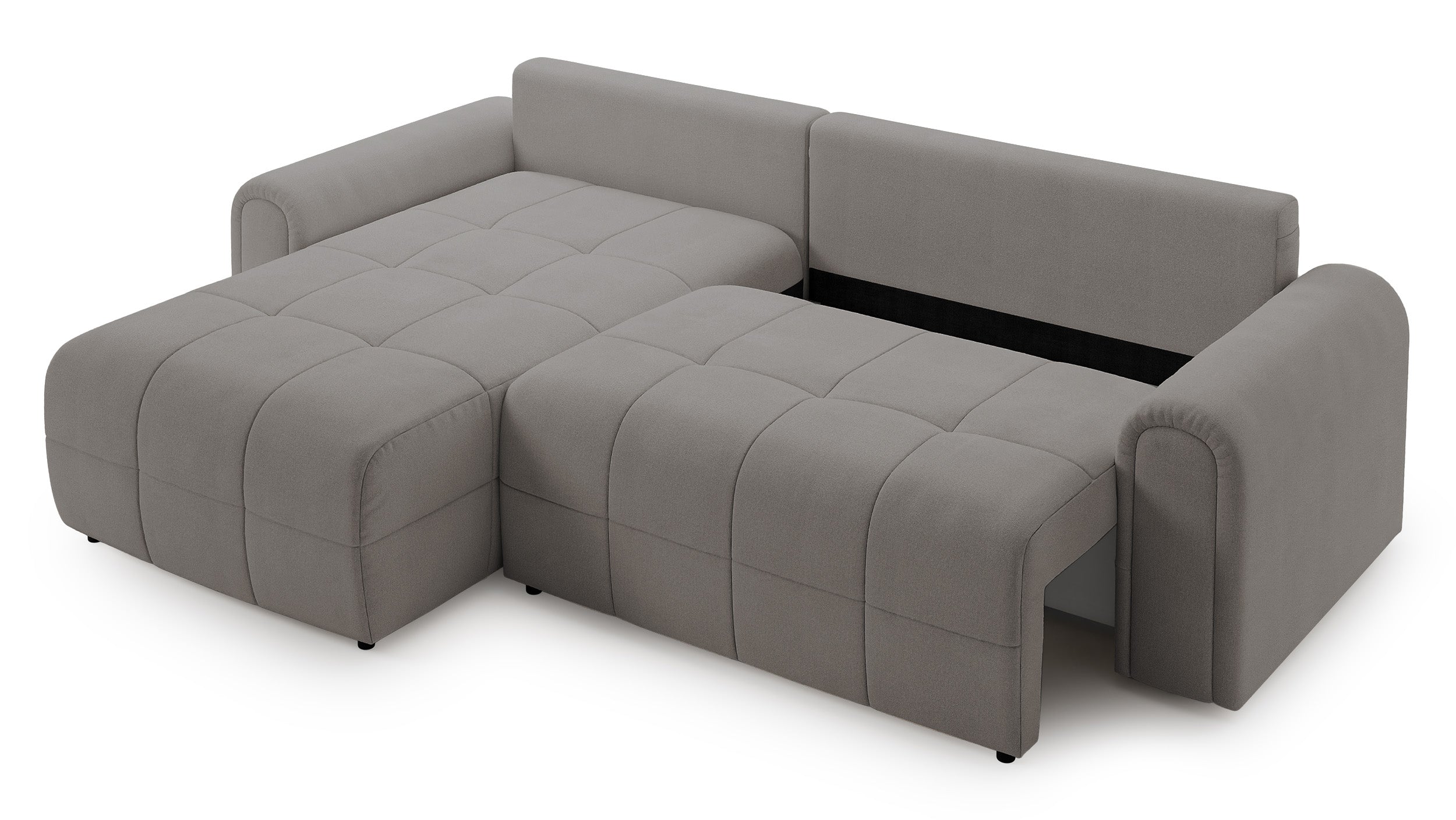 Ecksofa mit Schlaffunktion Simolla, L-förmig, linksseitig, mit Stauraum, grau-beiger Chenille-Stoff