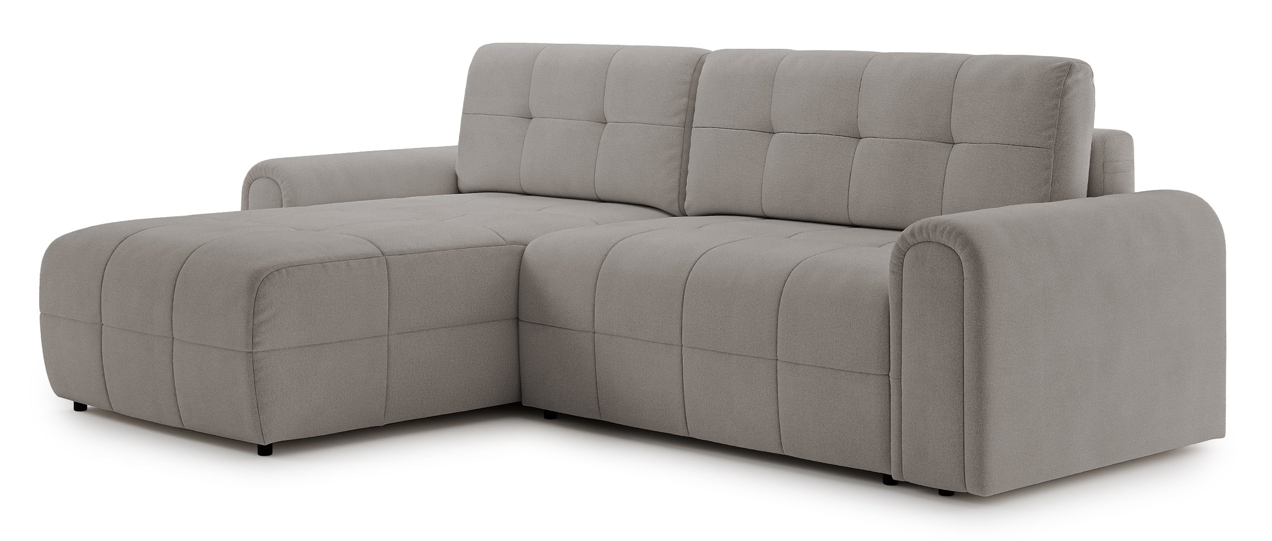 Ecksofa mit Schlaffunktion Simolla, L-förmig, linksseitig, mit Stauraum, grau-beiger Chenille-Stoff