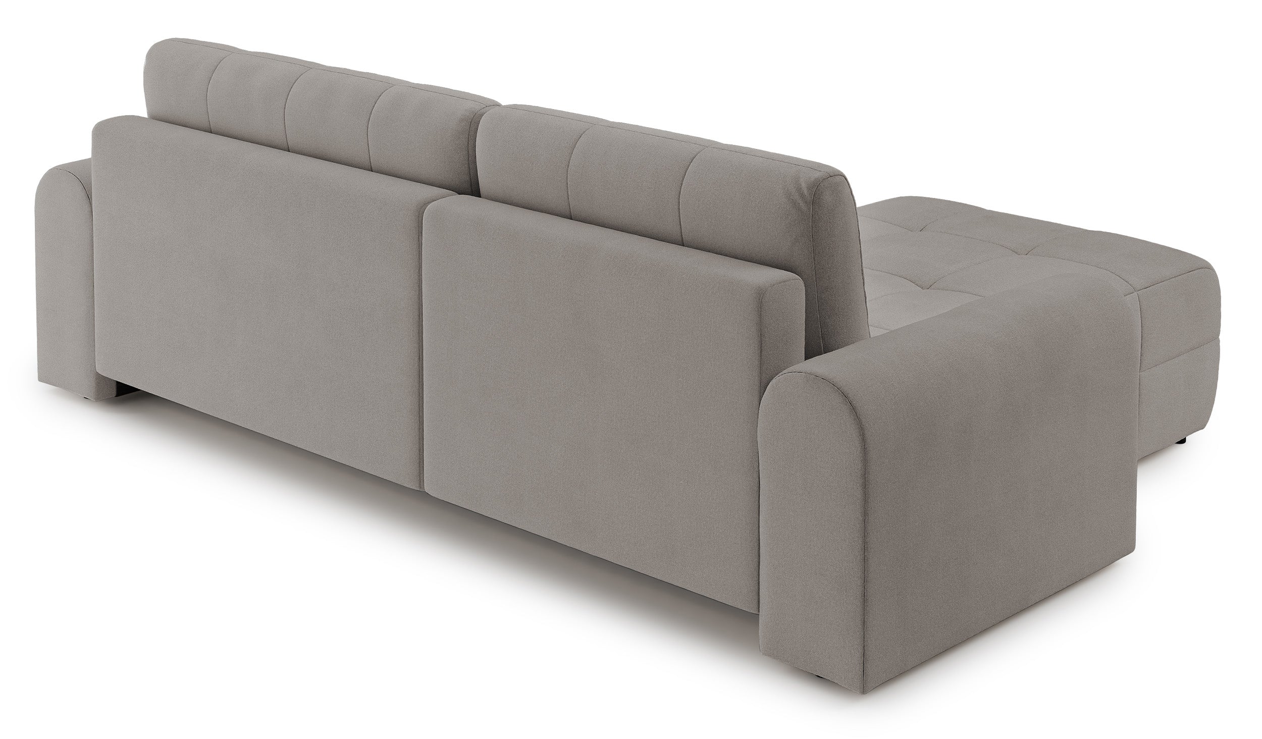 Ecksofa mit Schlaffunktion Simolla, L-förmig, linksseitig, mit Stauraum, grau-beiger Chenille-Stoff