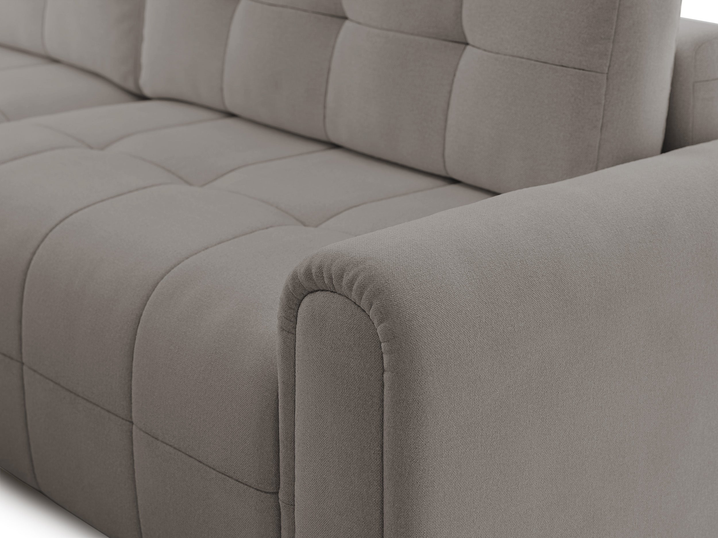Ecksofa mit Schlaffunktion Simolla, L-förmig, linksseitig, mit Stauraum, grau-beiger Chenille-Stoff