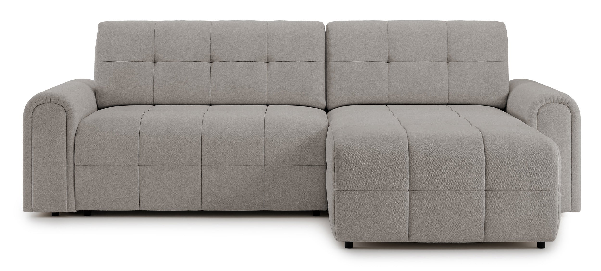 Ecksofa mit Schlaffunktion Simolla, L-förmig, rechtsseitig, mit Stauraum, grau-beiger Chenille-Bezug