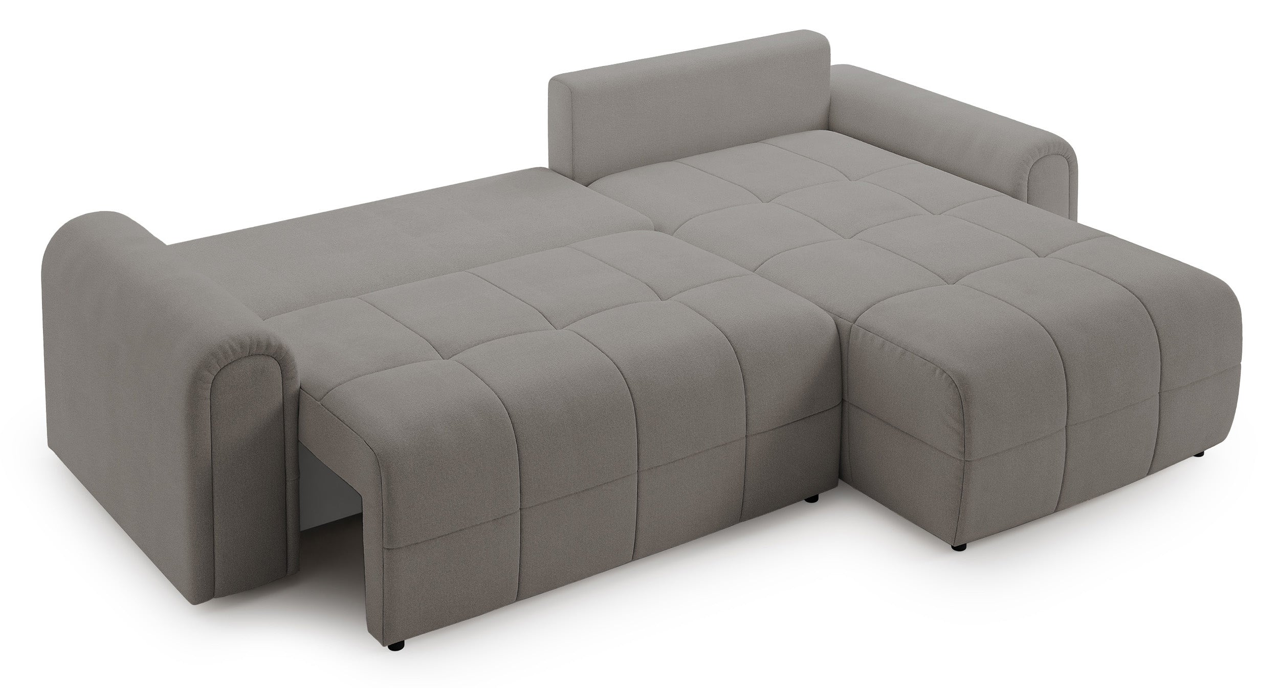 Ecksofa mit Schlaffunktion Simolla, L-förmig, rechtsseitig, mit Stauraum, grau-beiger Chenille-Bezug