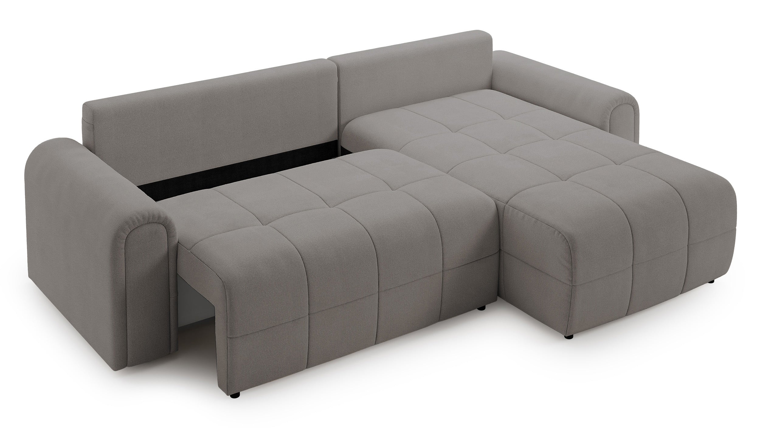 Ecksofa mit Schlaffunktion Simolla, L-förmig, rechtsseitig, mit Stauraum, grau-beiger Chenille-Bezug