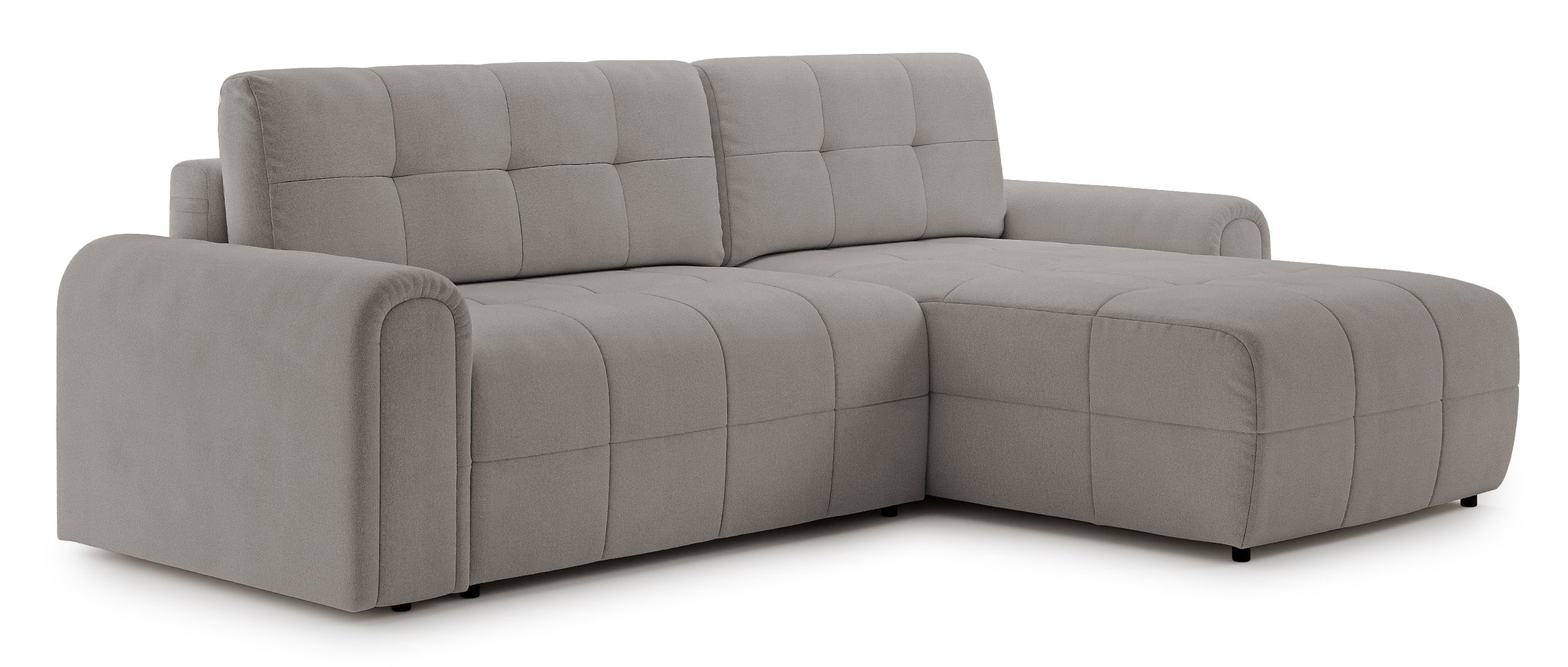 Ecksofa mit Schlaffunktion Simolla, L-förmig, rechtsseitig, mit Stauraum, grau-beiger Chenille-Bezug