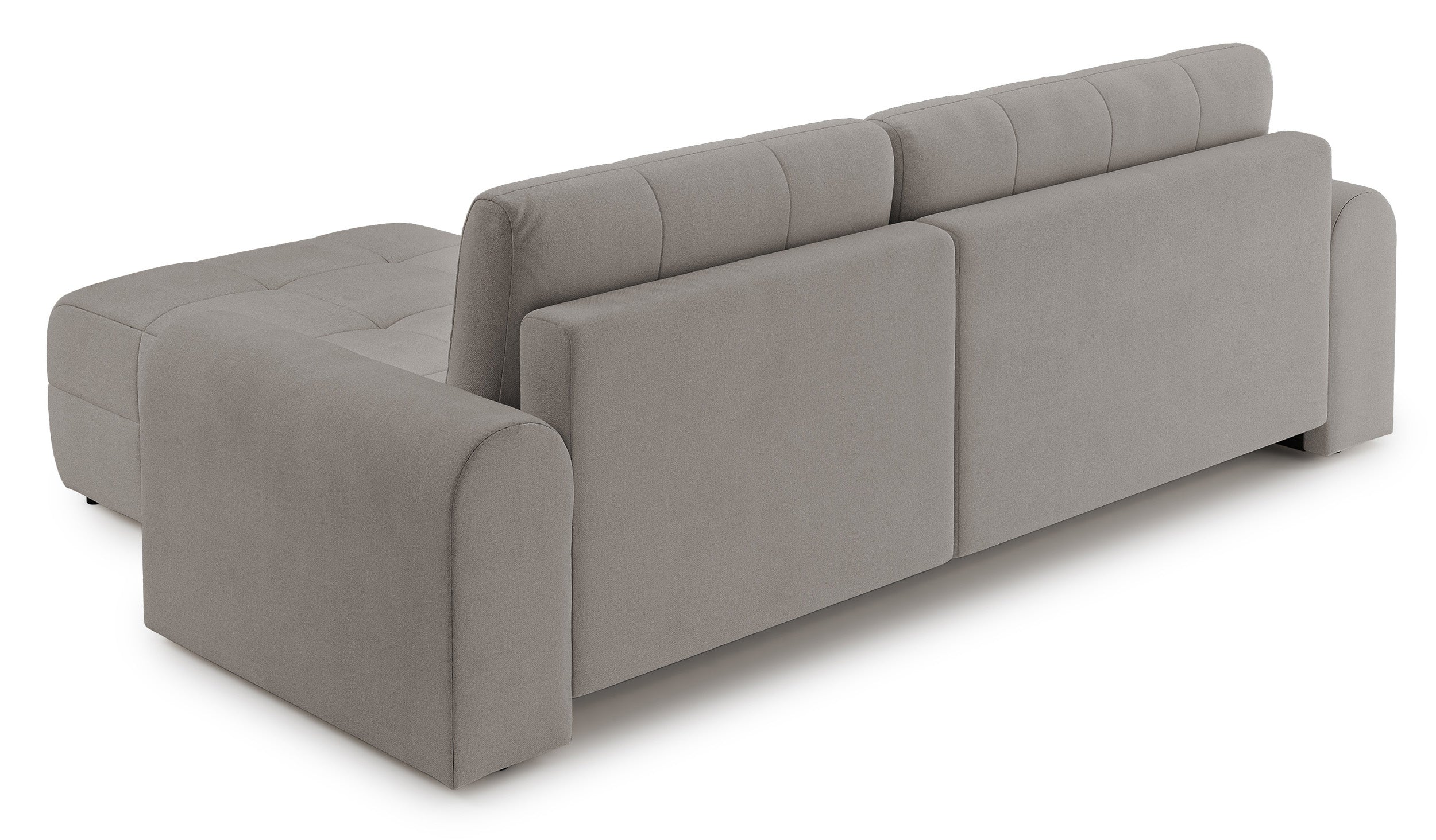 Ecksofa mit Schlaffunktion Simolla, L-förmig, rechtsseitig, mit Stauraum, grau-beiger Chenille-Bezug