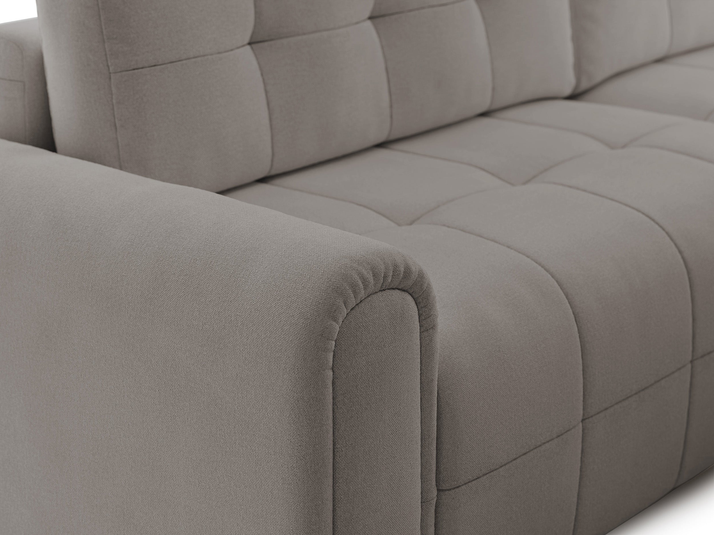 Ecksofa mit Schlaffunktion Simolla, L-förmig, rechtsseitig, mit Stauraum, grau-beiger Chenille-Bezug