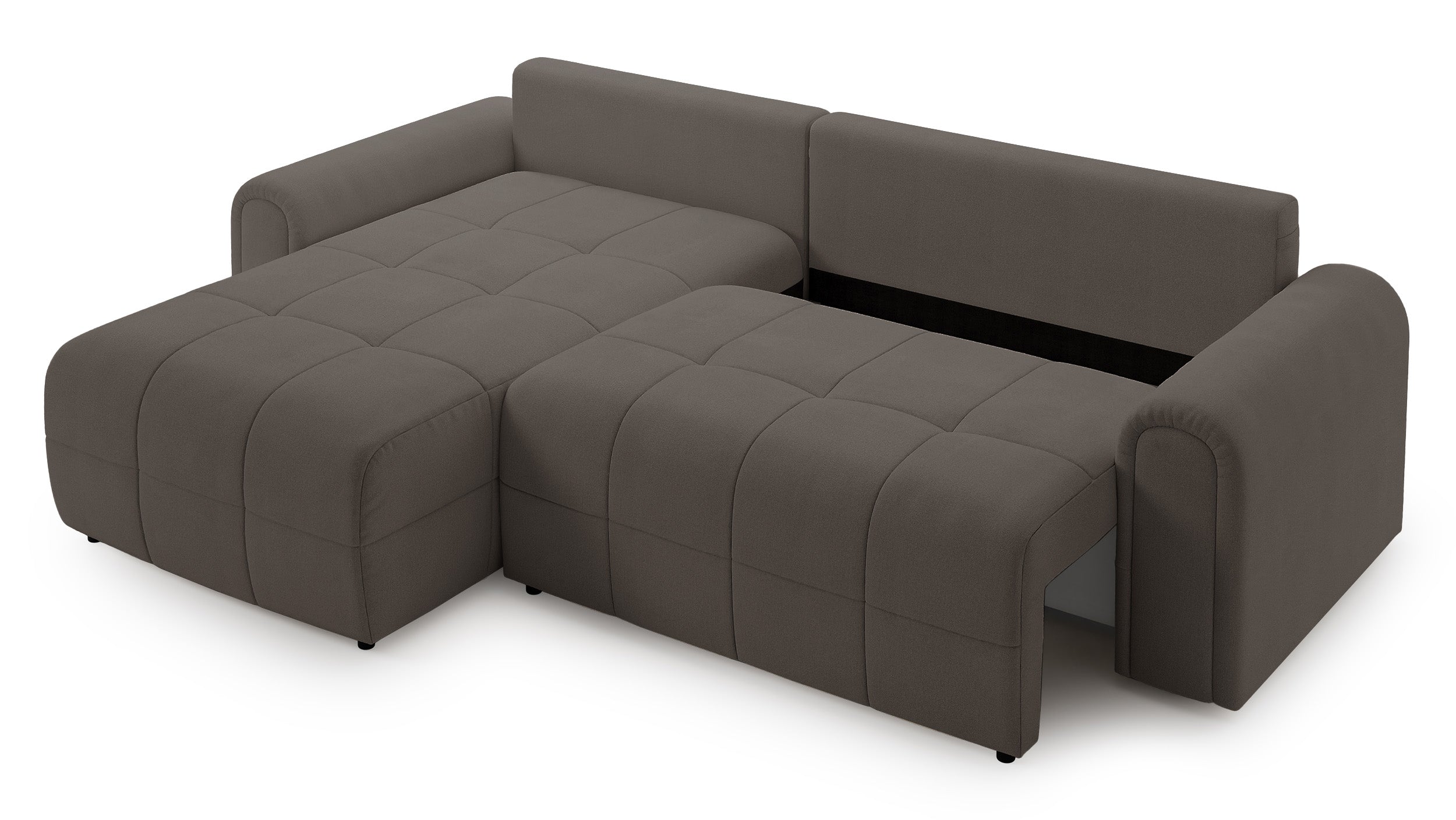 Ecksofa mit Schlaffunktion Simolla, L-förmig, linksseitig, mit Stauraum, grau-braunes Chenille