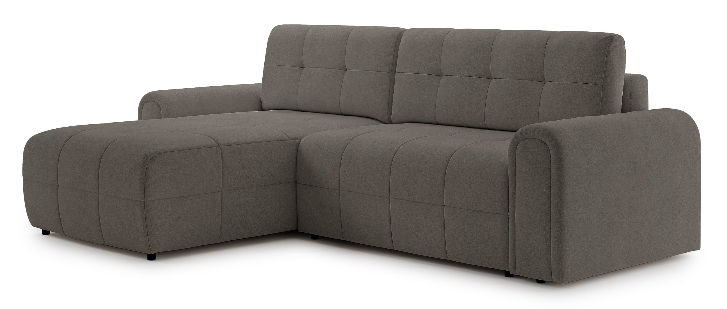 Ecksofa mit Schlaffunktion Simolla, L-förmig, linksseitig, mit Stauraum, grau-braunes Chenille