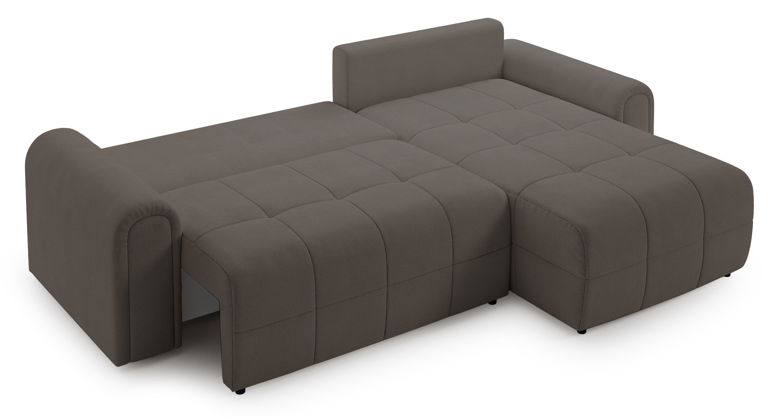 Ecksofa mit Schlaffunktion Simolla, L-förmig, rechtsseitig, mit Stauraum, grau-braunes Chenille