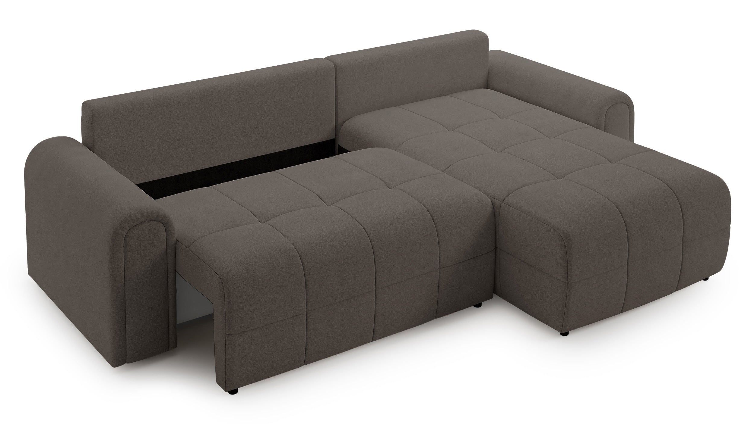 Ecksofa mit Schlaffunktion Simolla, L-förmig, rechtsseitig, mit Stauraum, grau-braunes Chenille