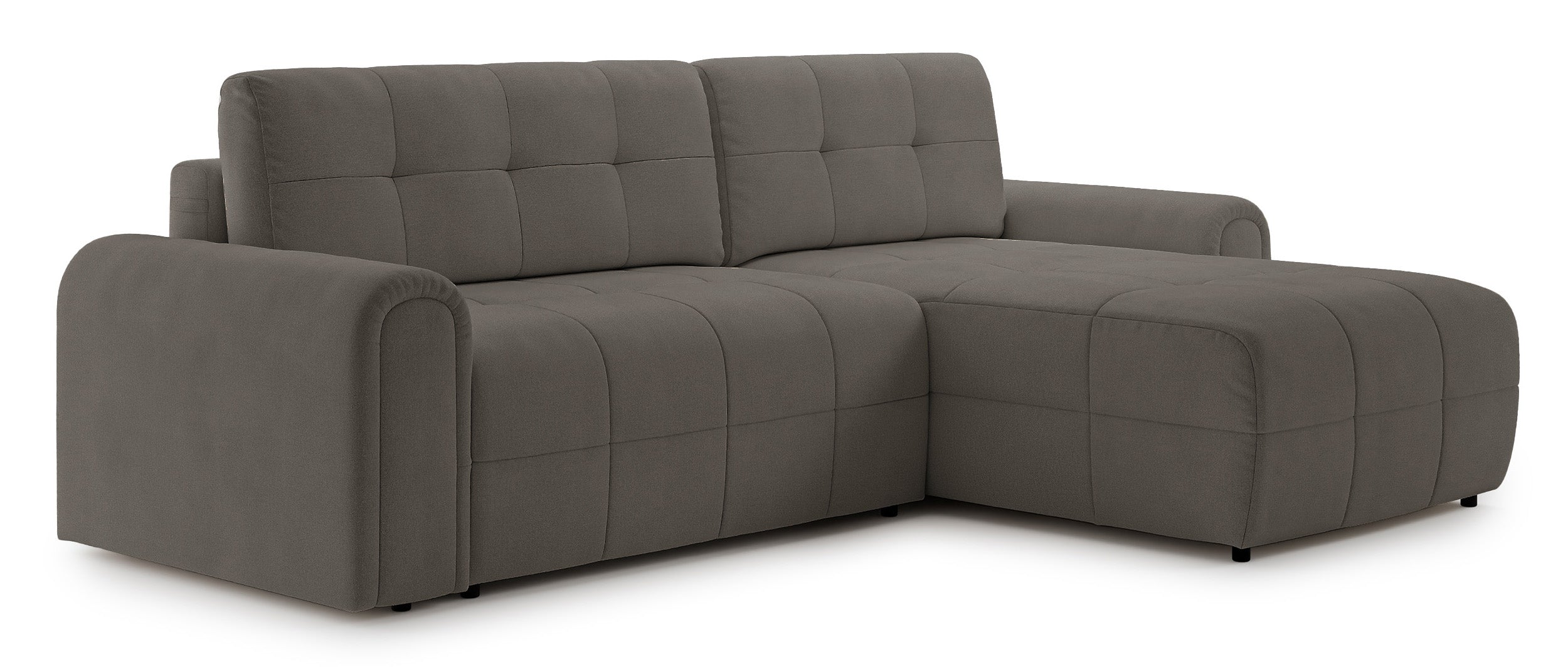 Ecksofa mit Schlaffunktion Simolla, L-förmig, rechtsseitig, mit Stauraum, grau-braunes Chenille