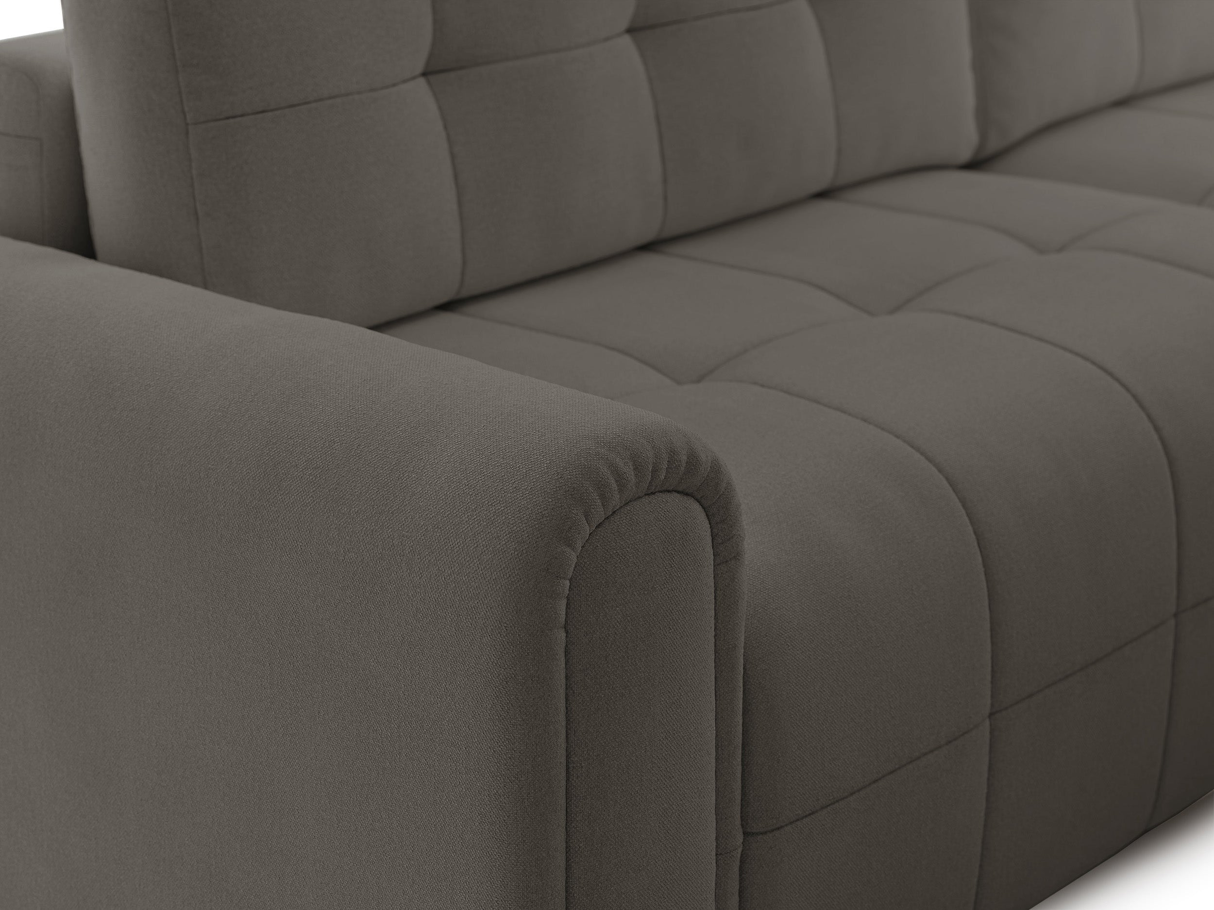 Ecksofa mit Schlaffunktion Simolla, L-förmig, rechtsseitig, mit Stauraum, grau-braunes Chenille