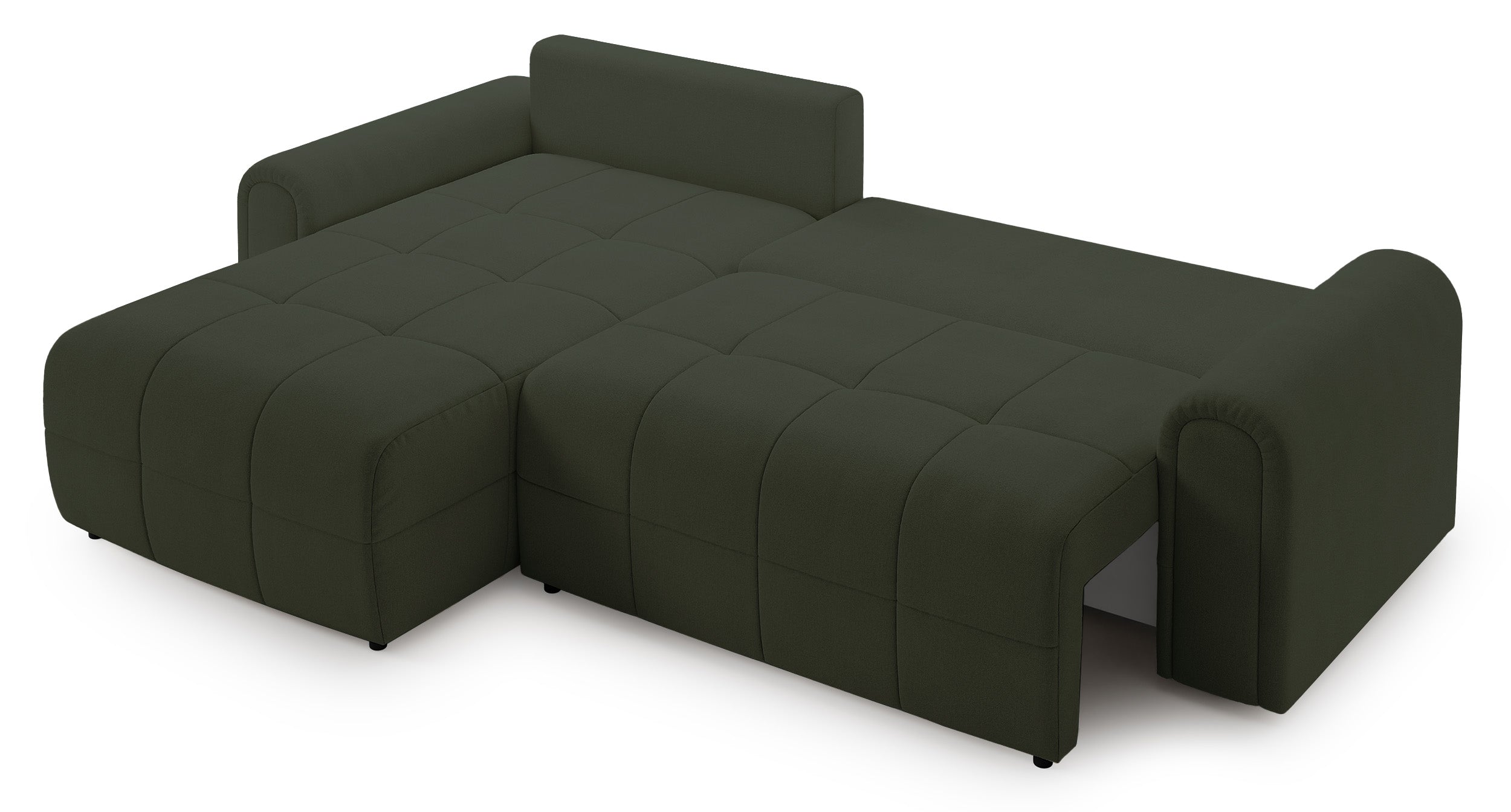 Ecksofa mit Schlaffunktion Simolla, L-förmig, linksseitig, mit Stauraum, olivgrüner Chenillebezug