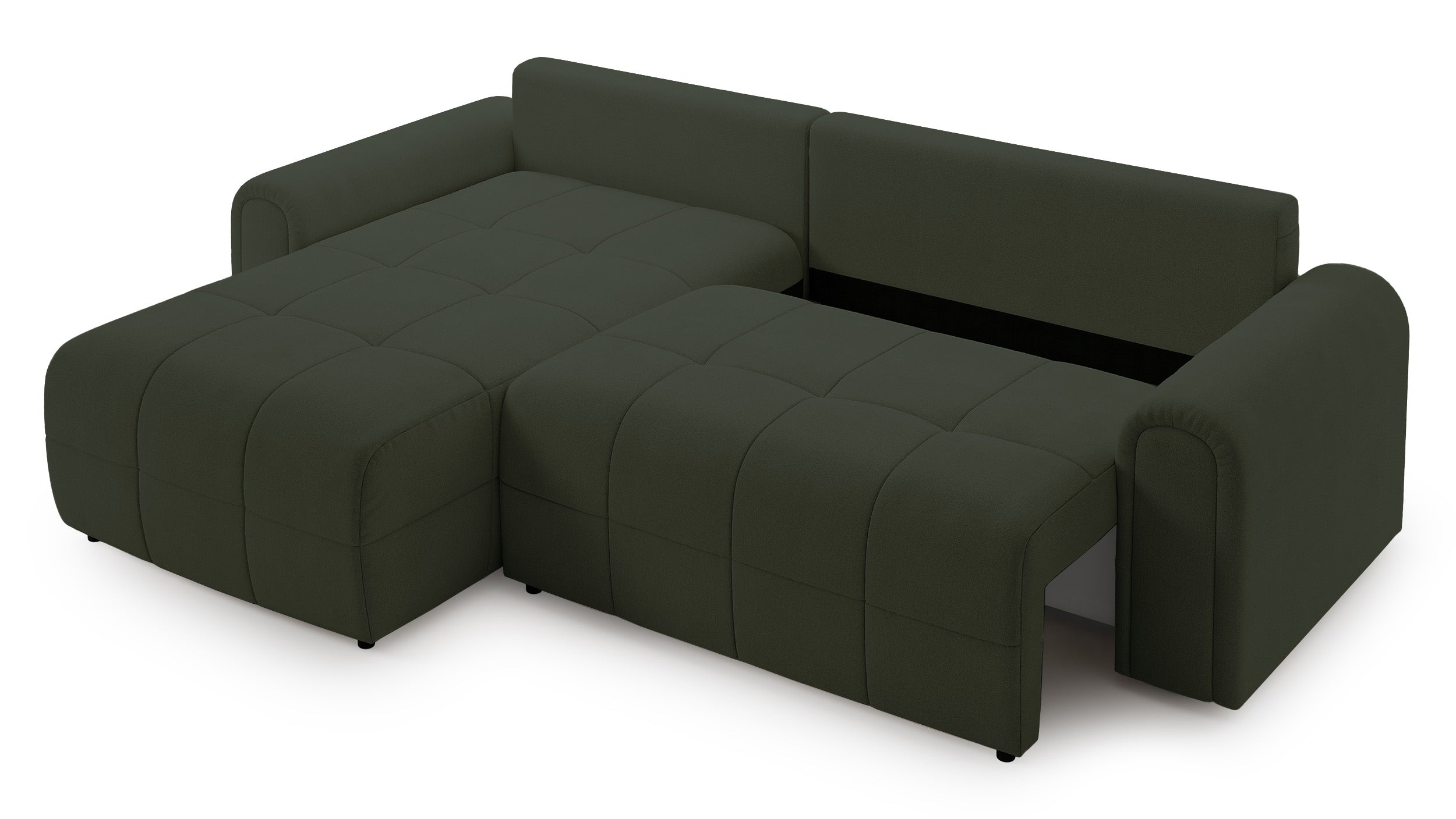 Ecksofa mit Schlaffunktion Simolla, L-förmig, linksseitig, mit Stauraum, olivgrüner Chenillebezug