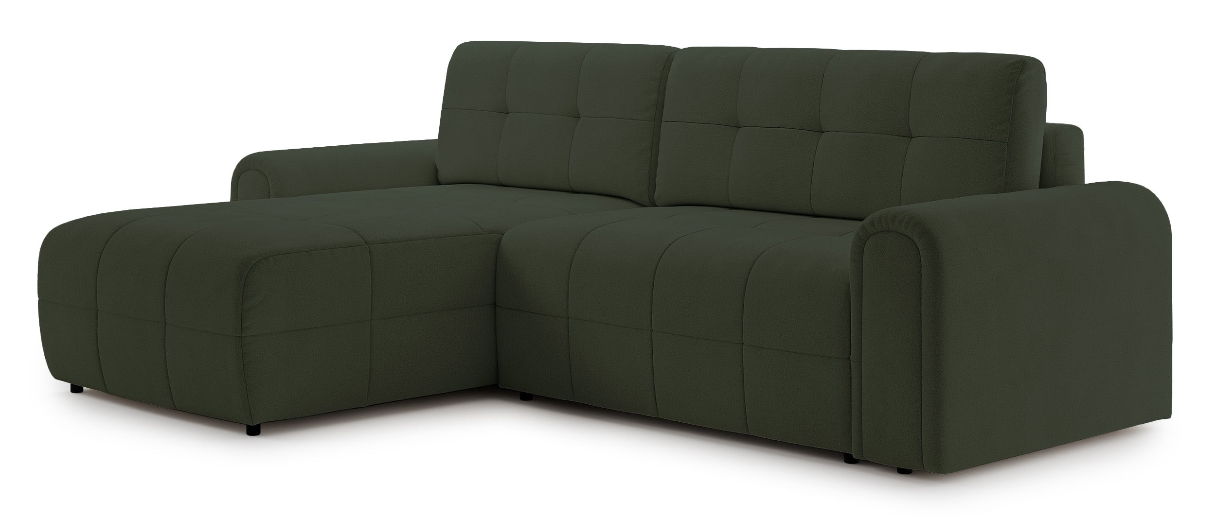 Ecksofa mit Schlaffunktion Simolla, L-förmig, linksseitig, mit Stauraum, olivgrüner Chenillebezug