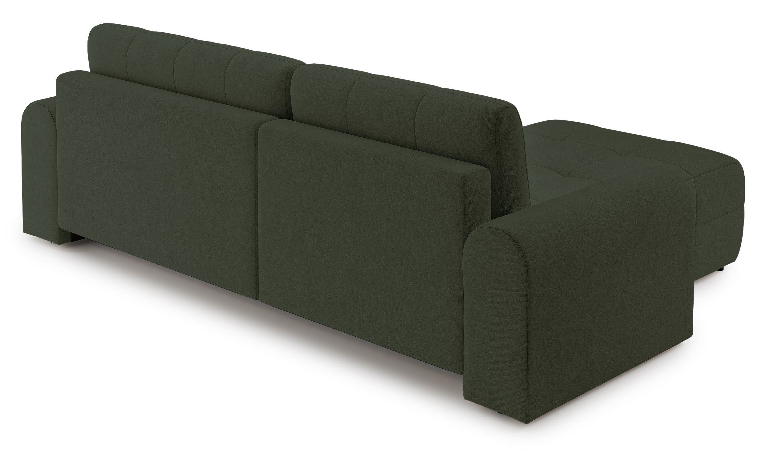 Ecksofa mit Schlaffunktion Simolla, L-förmig, linksseitig, mit Stauraum, olivgrüner Chenillebezug